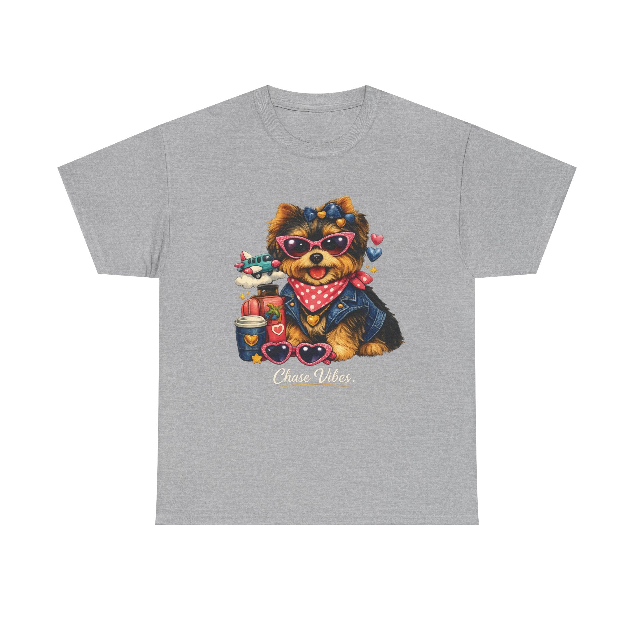 Cute Yorkie Puppy Graphic Tee – Dog Lover T‑Shirt with Bandana & Coffee Art