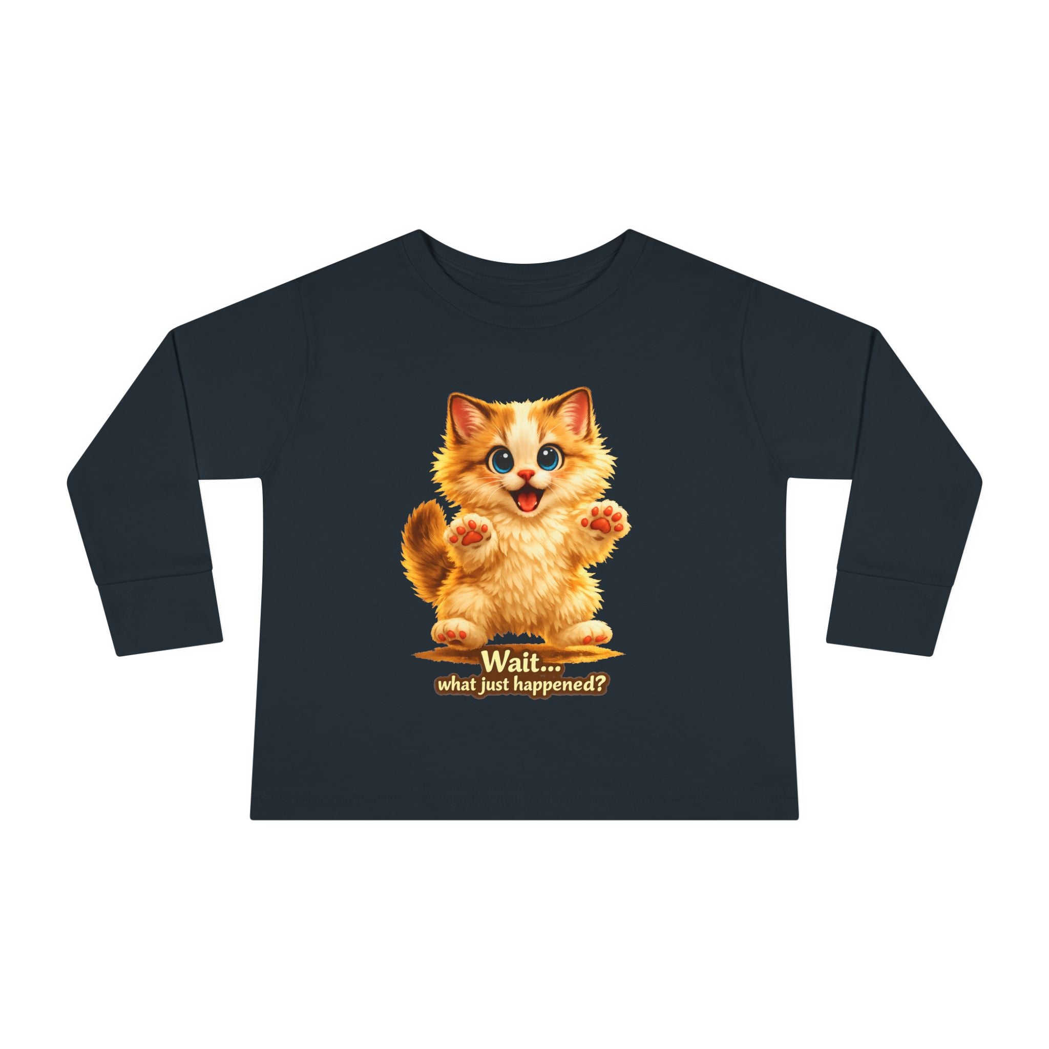 Toddler Long Sleeve Tee — Cute Orange Kitten "Wait...what just happened? Limited Collection – Only Available for a Short Time!
