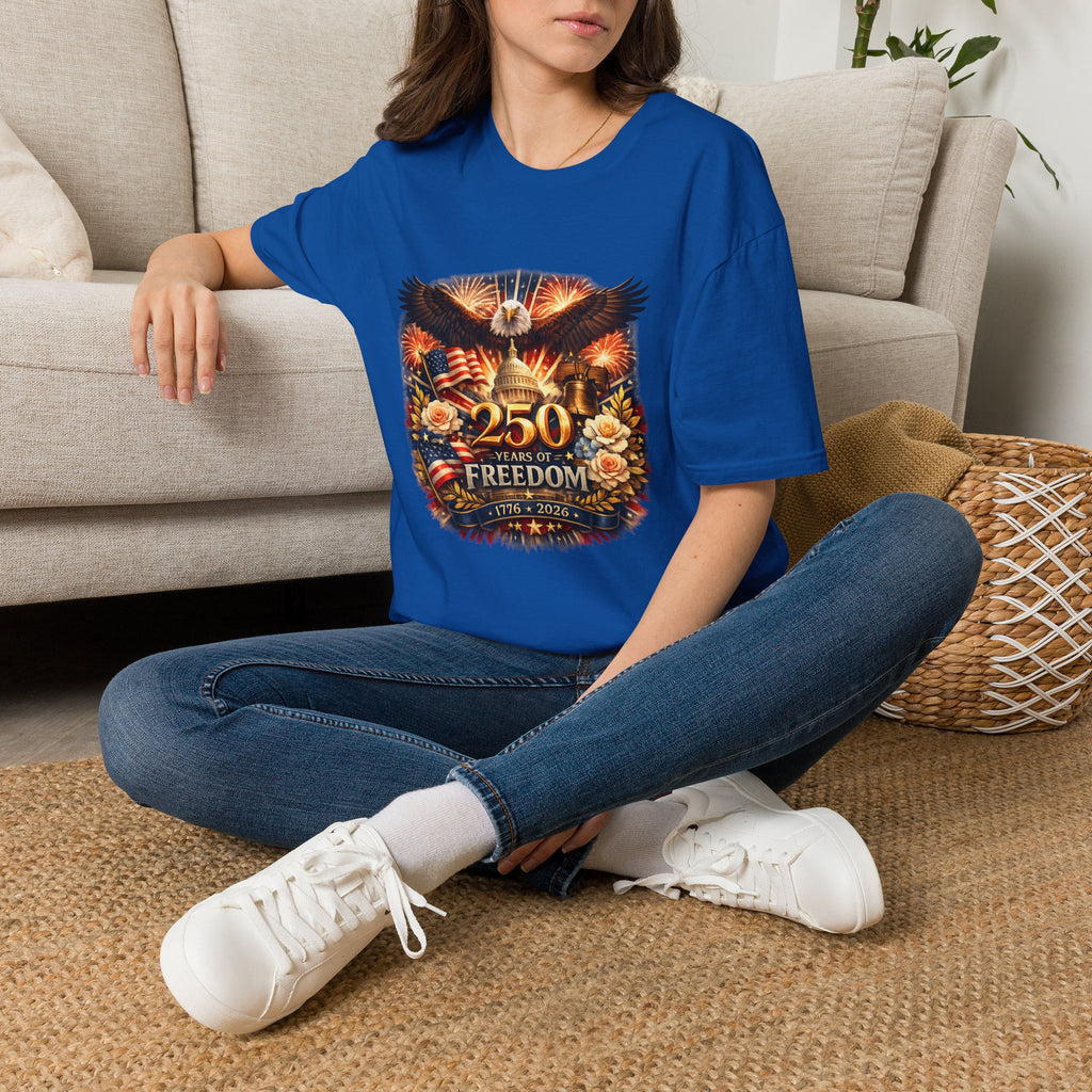 Patriotic 250 Freedom T-Shirt — Eagle, Capitol & Fireworks Graphic