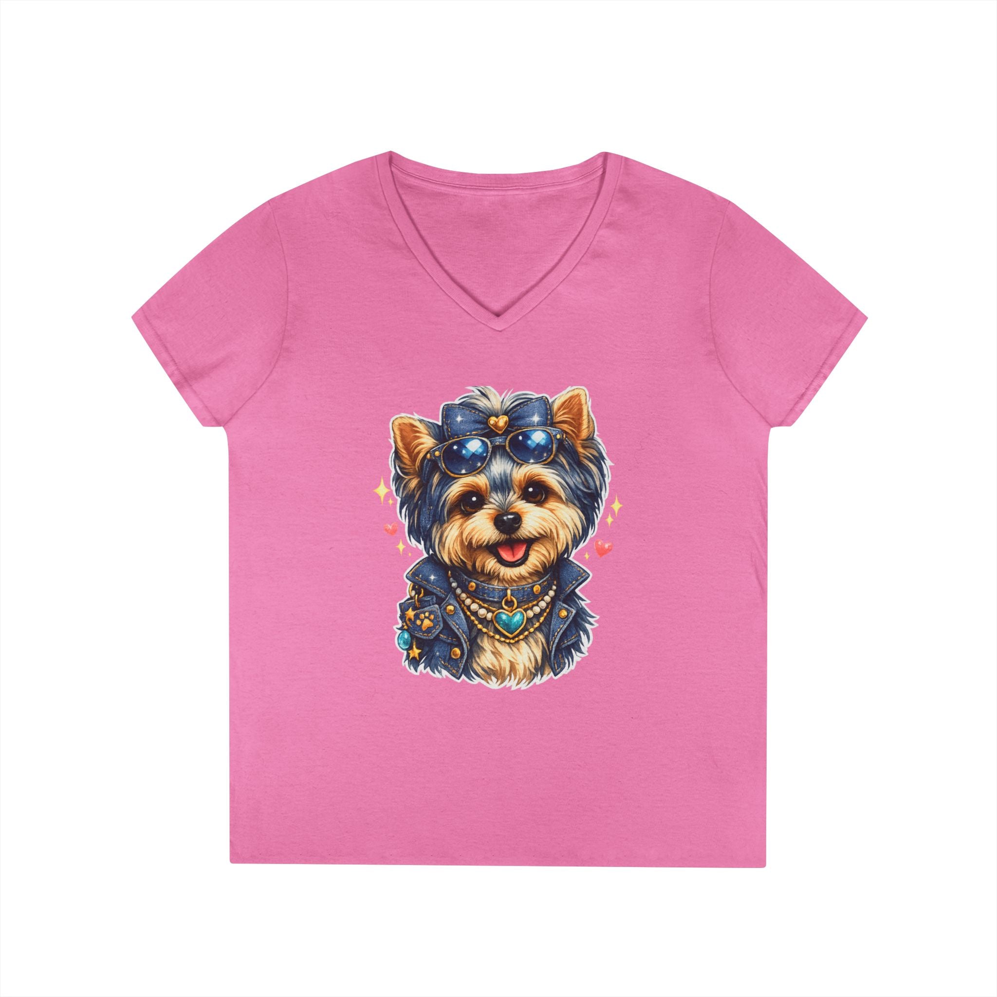 Cute Yorkshire Terrier V-Neck Tee — Adorable Dog Portrait Shirt for Women