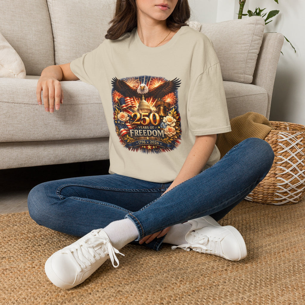 Patriotic 250 Freedom T-Shirt — Eagle, Capitol & Fireworks Graphic