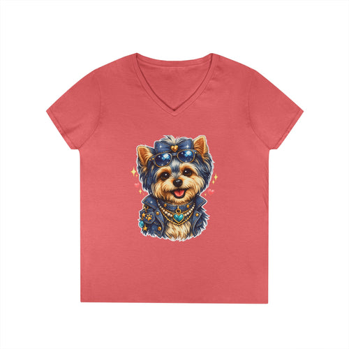 Cute Yorkshire Terrier V-Neck Tee — Adorable Dog Portrait Shirt for Women
