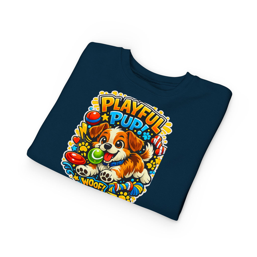 Playful Pup Toddler Sweatshirt — Cute Puppy Graphic "Playful Pup! Woof"