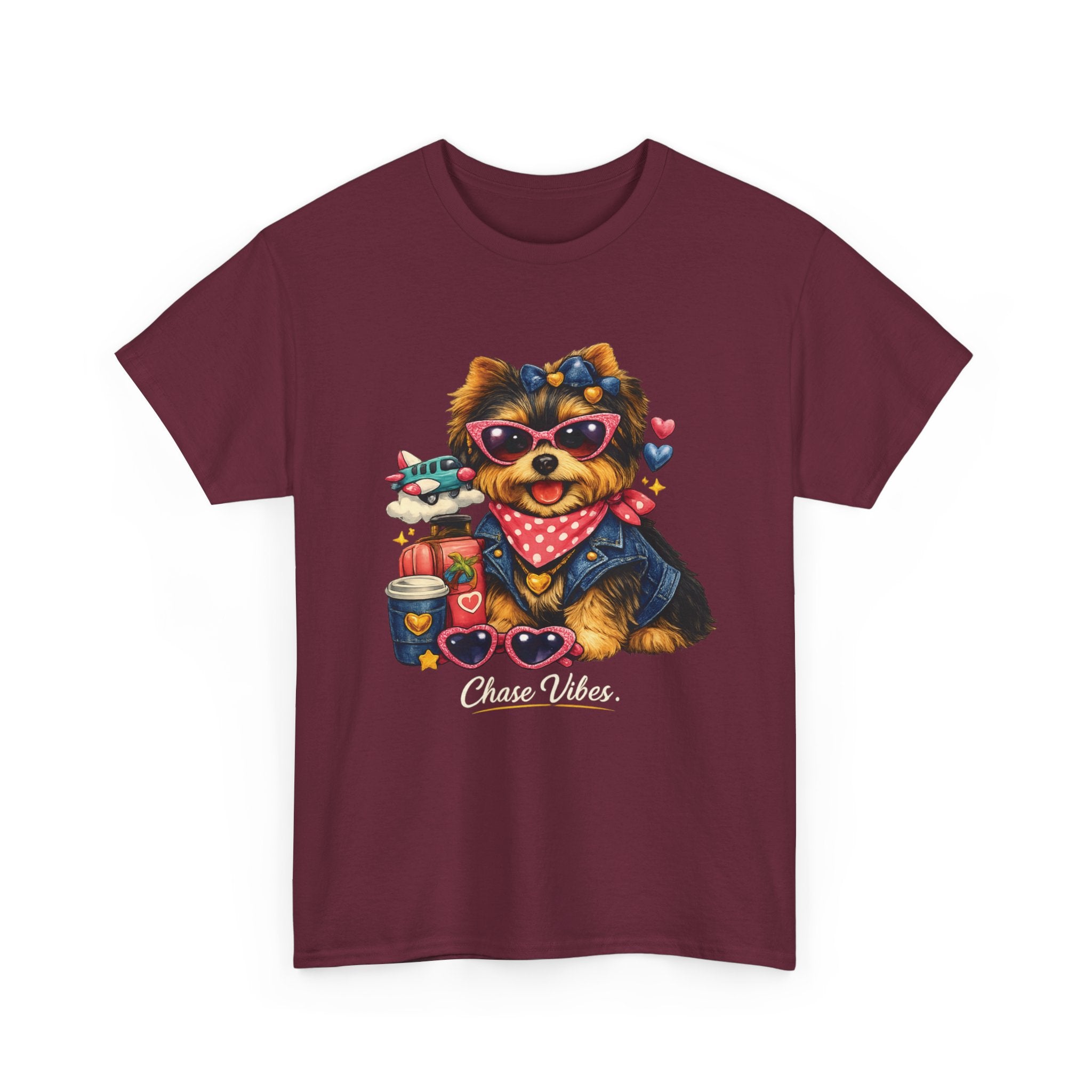 Cute Yorkie Puppy Graphic Tee – Dog Lover T‑Shirt with Bandana & Coffee Art