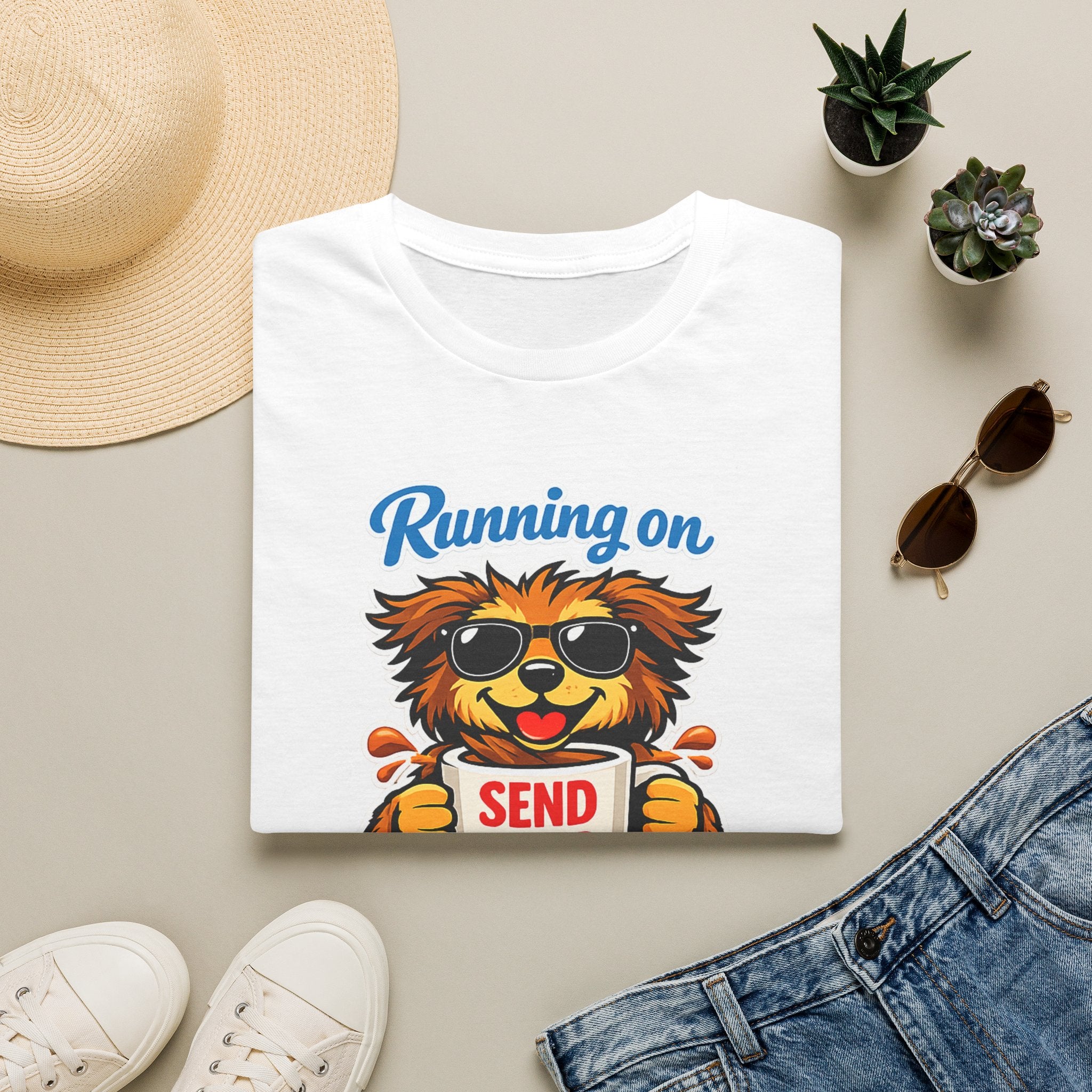Running On Caffeine & Chaos T-Shirt — Funny 'Send Help' Dog Coffee Tee