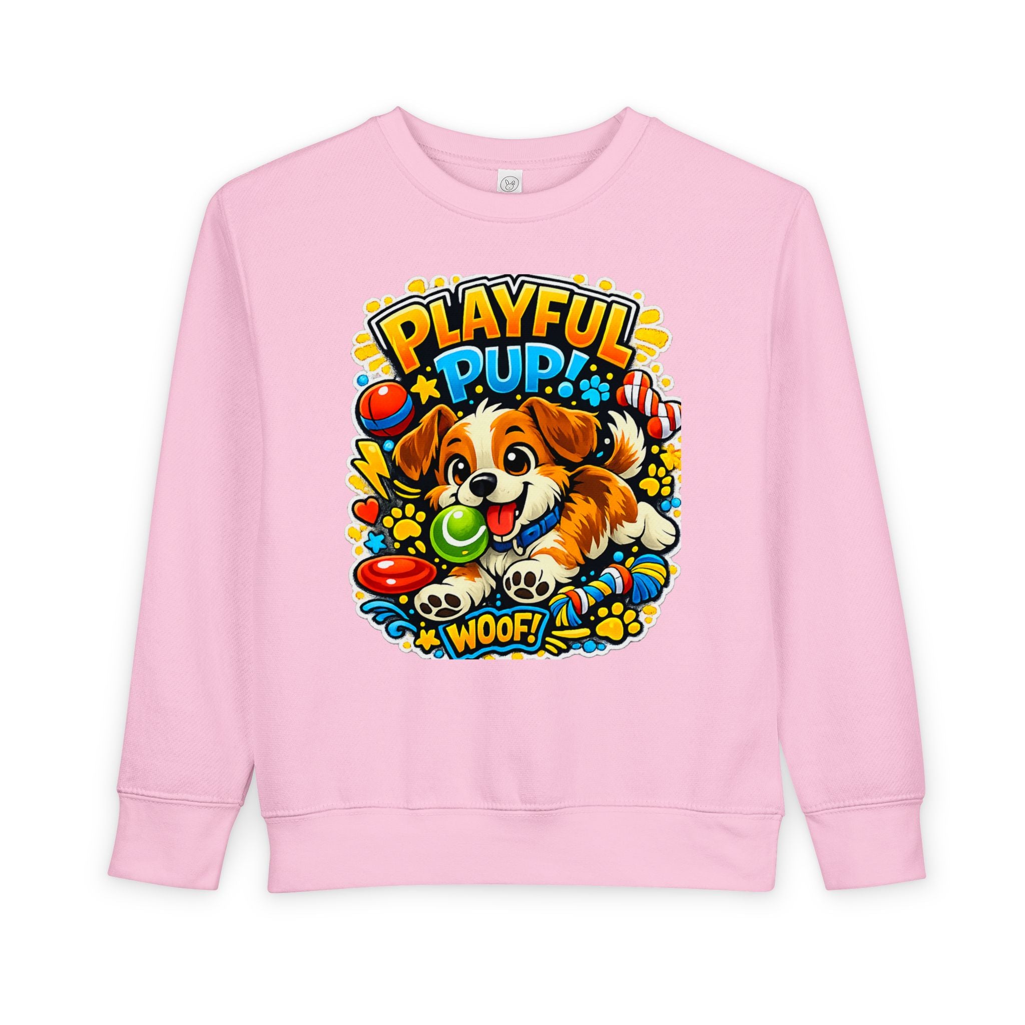 Playful Pup Toddler Sweatshirt — Cute Puppy Graphic "Playful Pup! Woof"