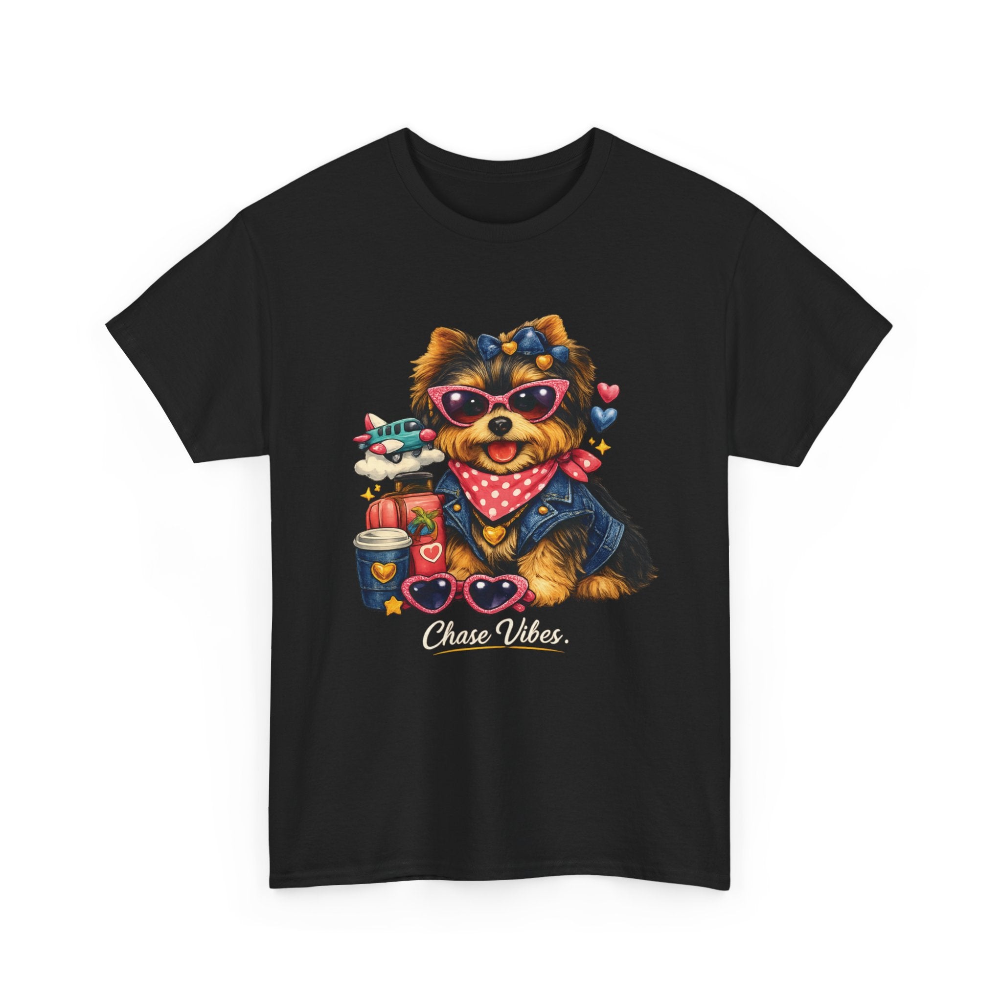 Cute Yorkie Puppy Graphic Tee – Dog Lover T‑Shirt with Bandana & Coffee Art