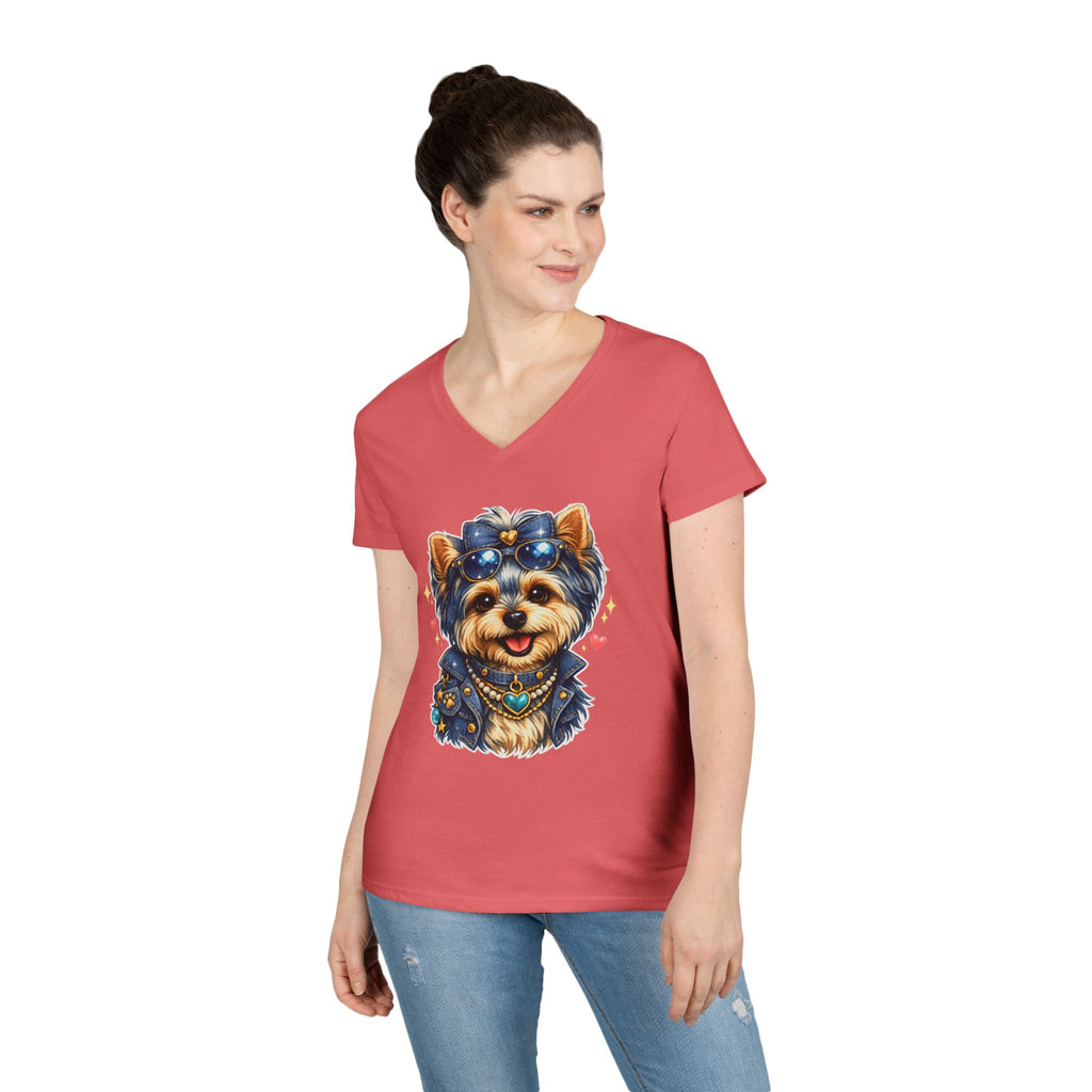 Cute Yorkshire Terrier V-Neck Tee — Adorable Dog Portrait Shirt for Women