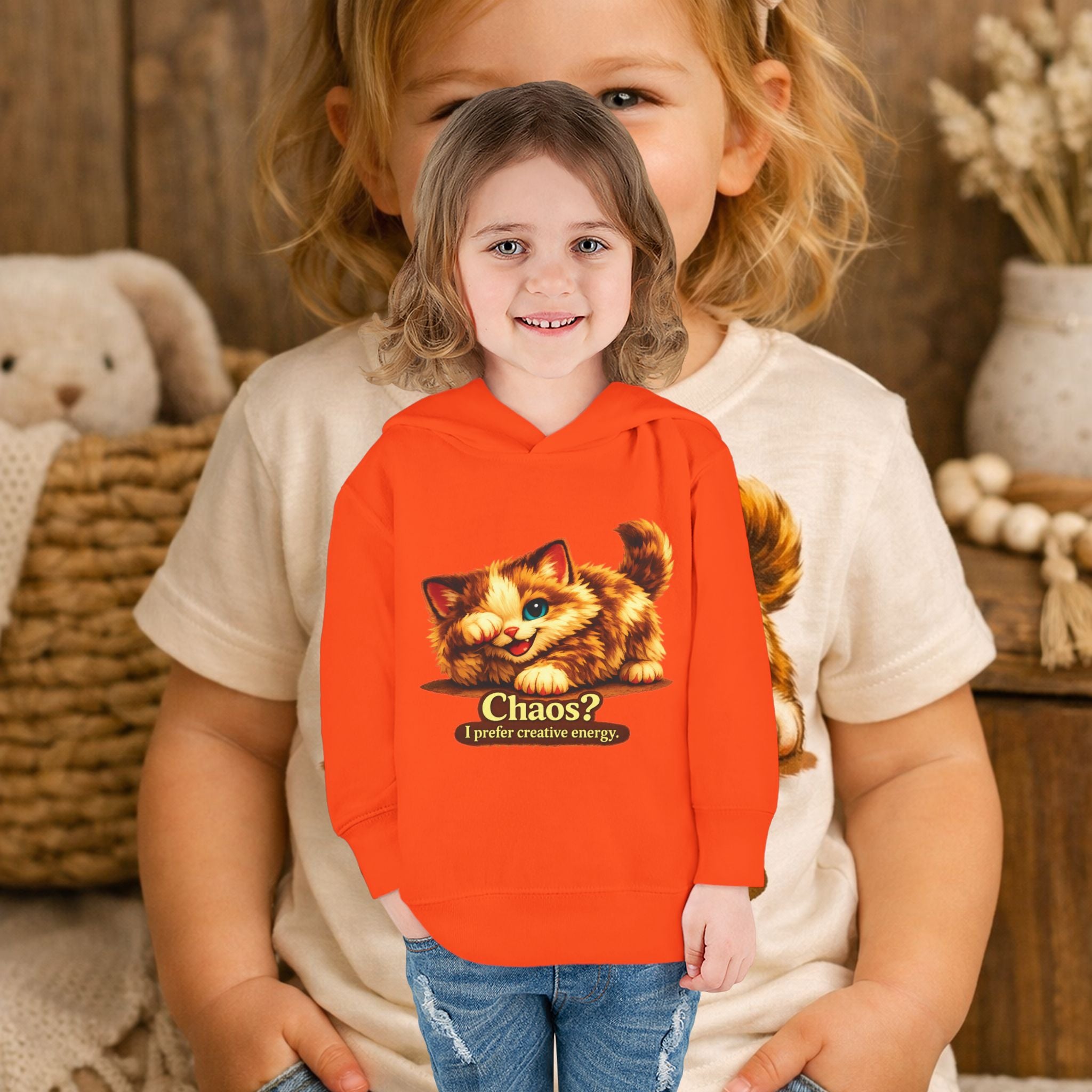 Toddler Hoodie — Cute Kitten “Chaos? I prefer creative energy” Pullover "Limited Collection"