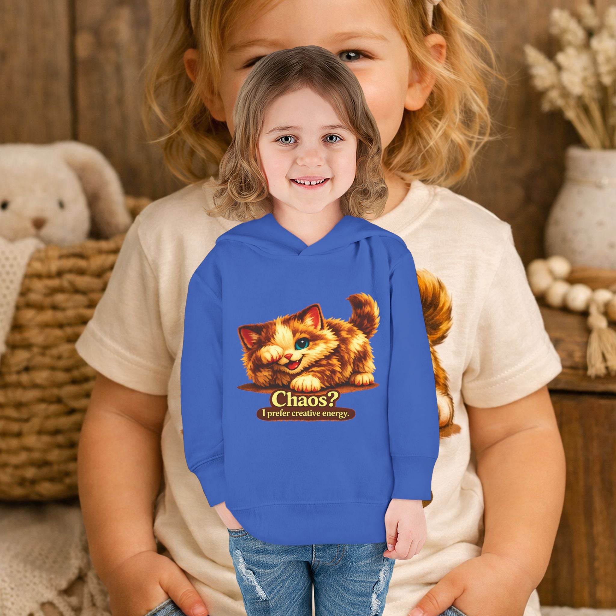 Toddler Hoodie — Cute Kitten “Chaos? I prefer creative energy” Pullover "Limited Collection"