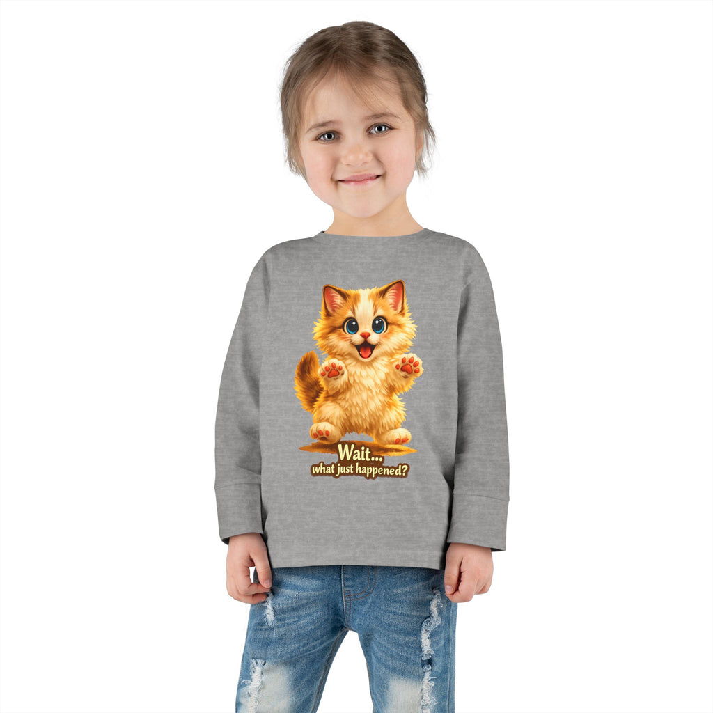 Toddler Long Sleeve Tee — Cute Orange Kitten "Wait...what just happened? Limited Collection – Only Available for a Short Time!