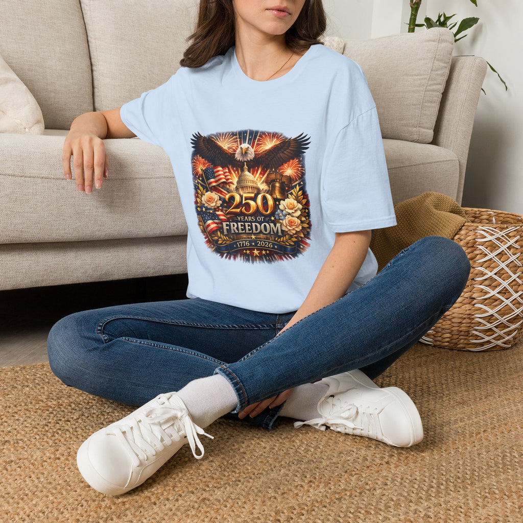 Patriotic 250 Freedom T-Shirt — Eagle, Capitol & Fireworks Graphic