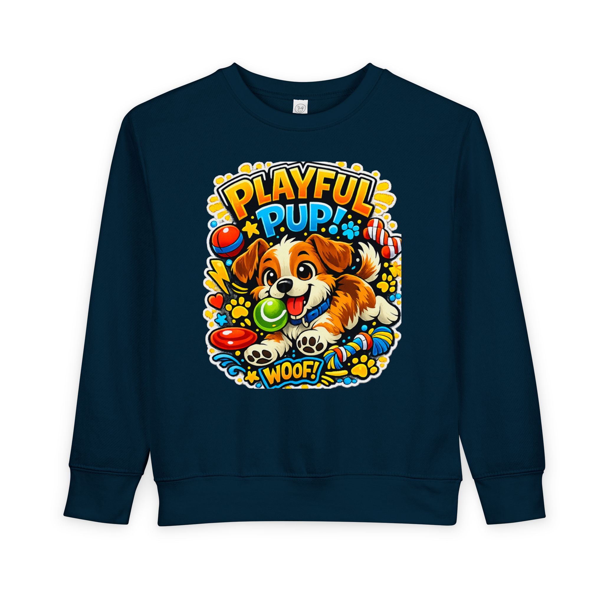 Playful Pup Toddler Sweatshirt — Cute Puppy Graphic "Playful Pup! Woof"