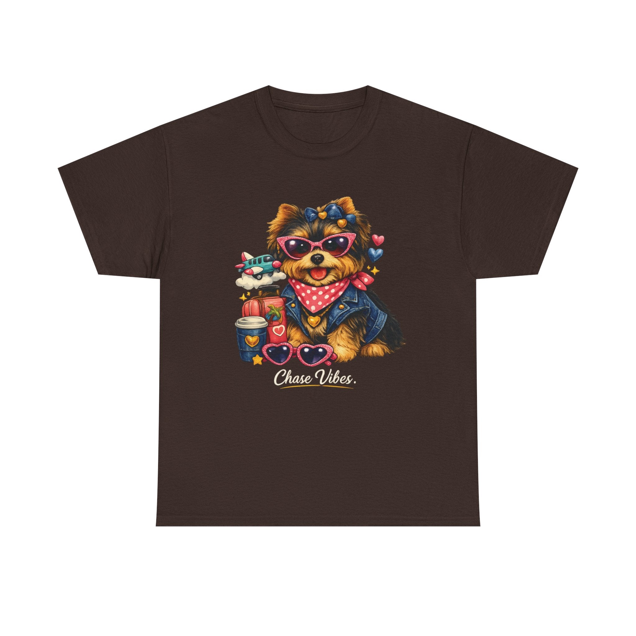 Cute Yorkie Puppy Graphic Tee – Dog Lover T‑Shirt with Bandana & Coffee Art