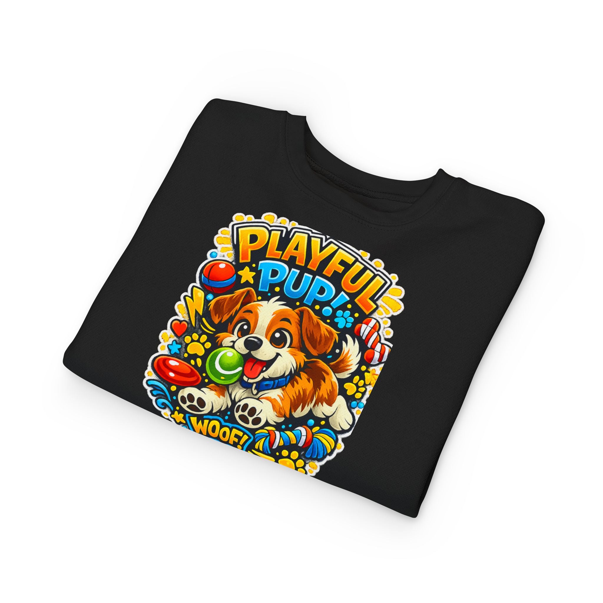Playful Pup Toddler Sweatshirt — Cute Puppy Graphic "Playful Pup! Woof"