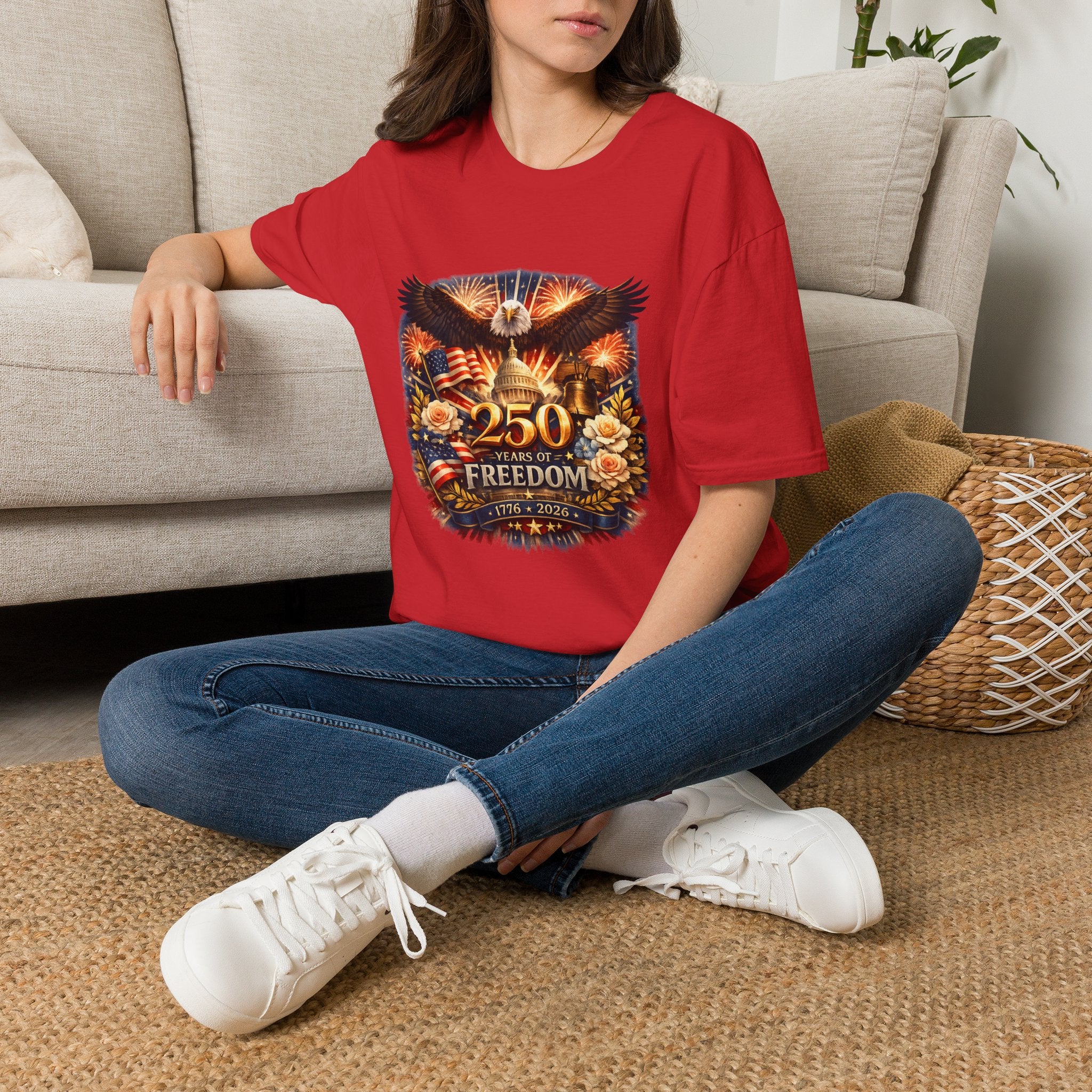 Patriotic 250 Freedom T-Shirt — Eagle, Capitol & Fireworks Graphic