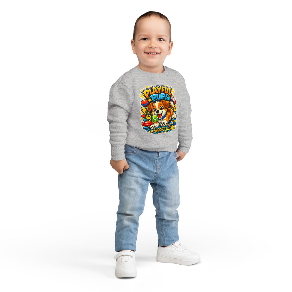 Playful Pup Toddler Sweatshirt — Cute Puppy Graphic "Playful Pup! Woof"