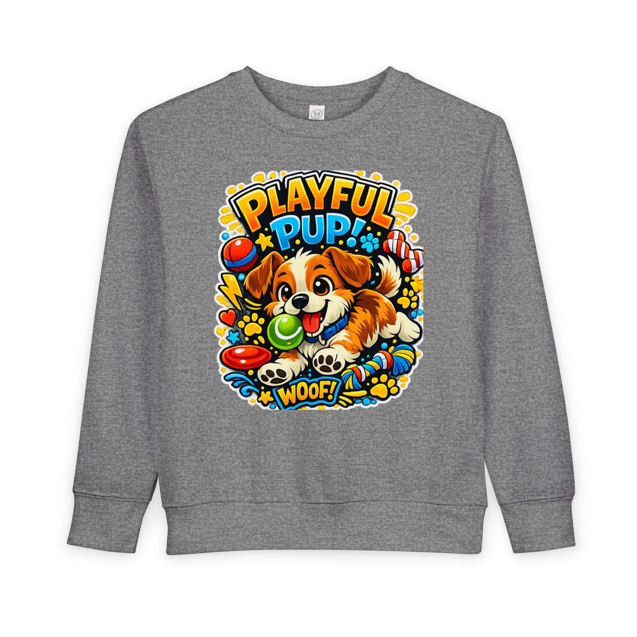 Playful Pup Toddler Sweatshirt — Cute Puppy Graphic "Playful Pup! Woof"