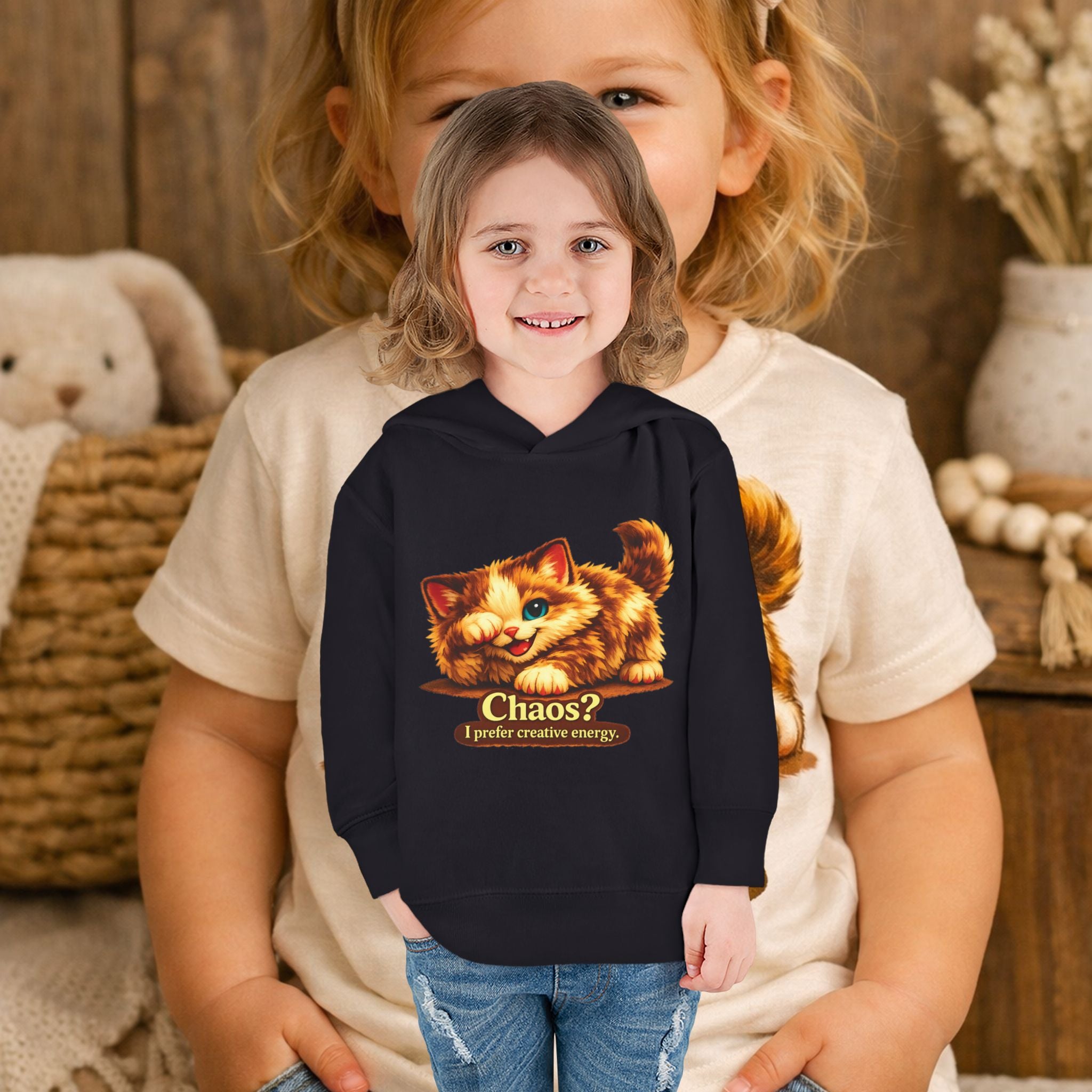 Toddler Hoodie — Cute Kitten “Chaos? I prefer creative energy” Pullover "Limited Collection"