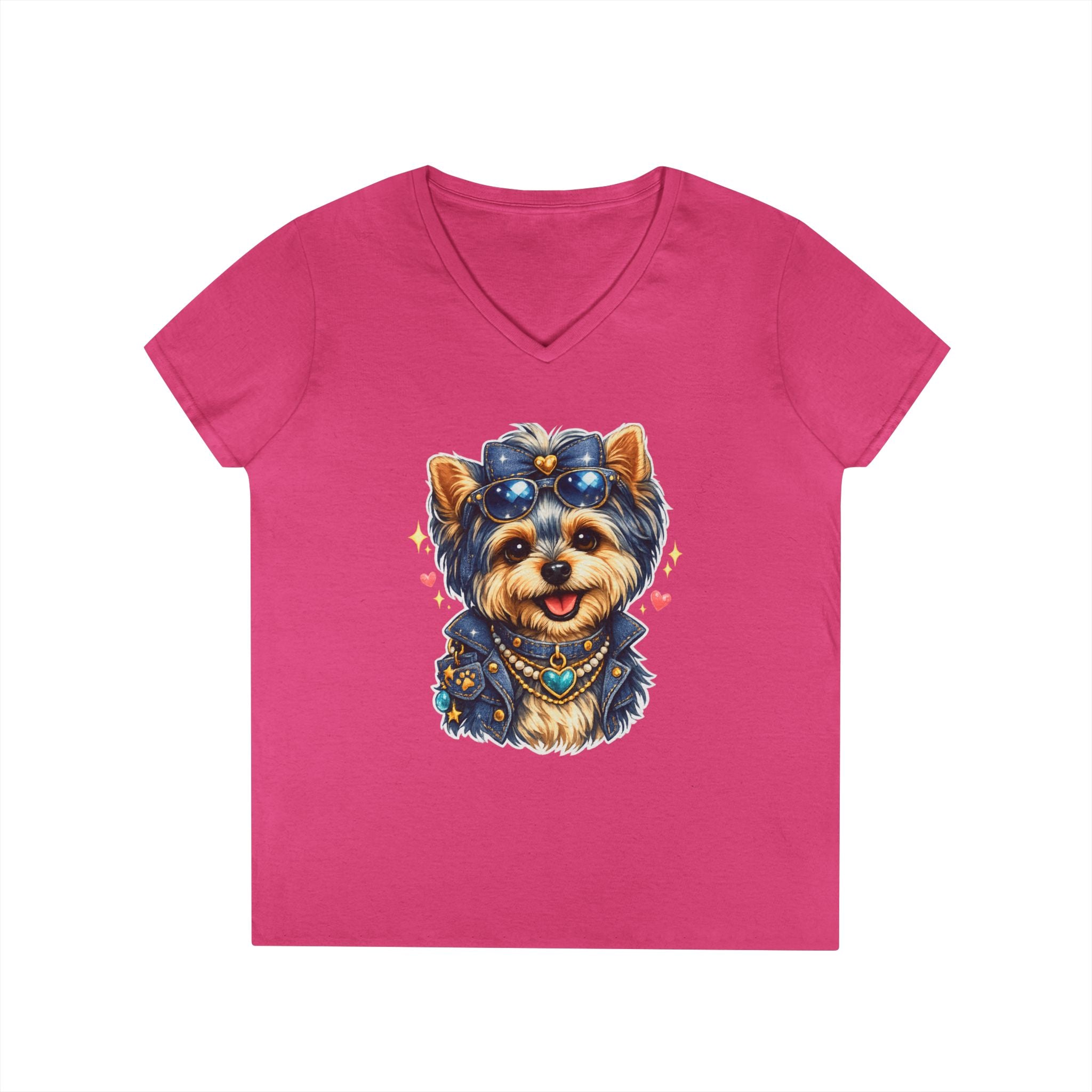 Cute Yorkshire Terrier V-Neck Tee — Adorable Dog Portrait Shirt for Women