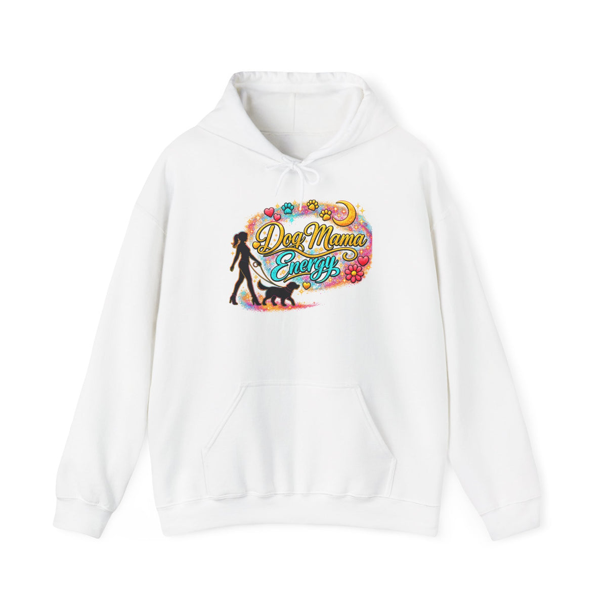 Dog Mama Crew Hoodie – Colorful Retro Paw Print Design