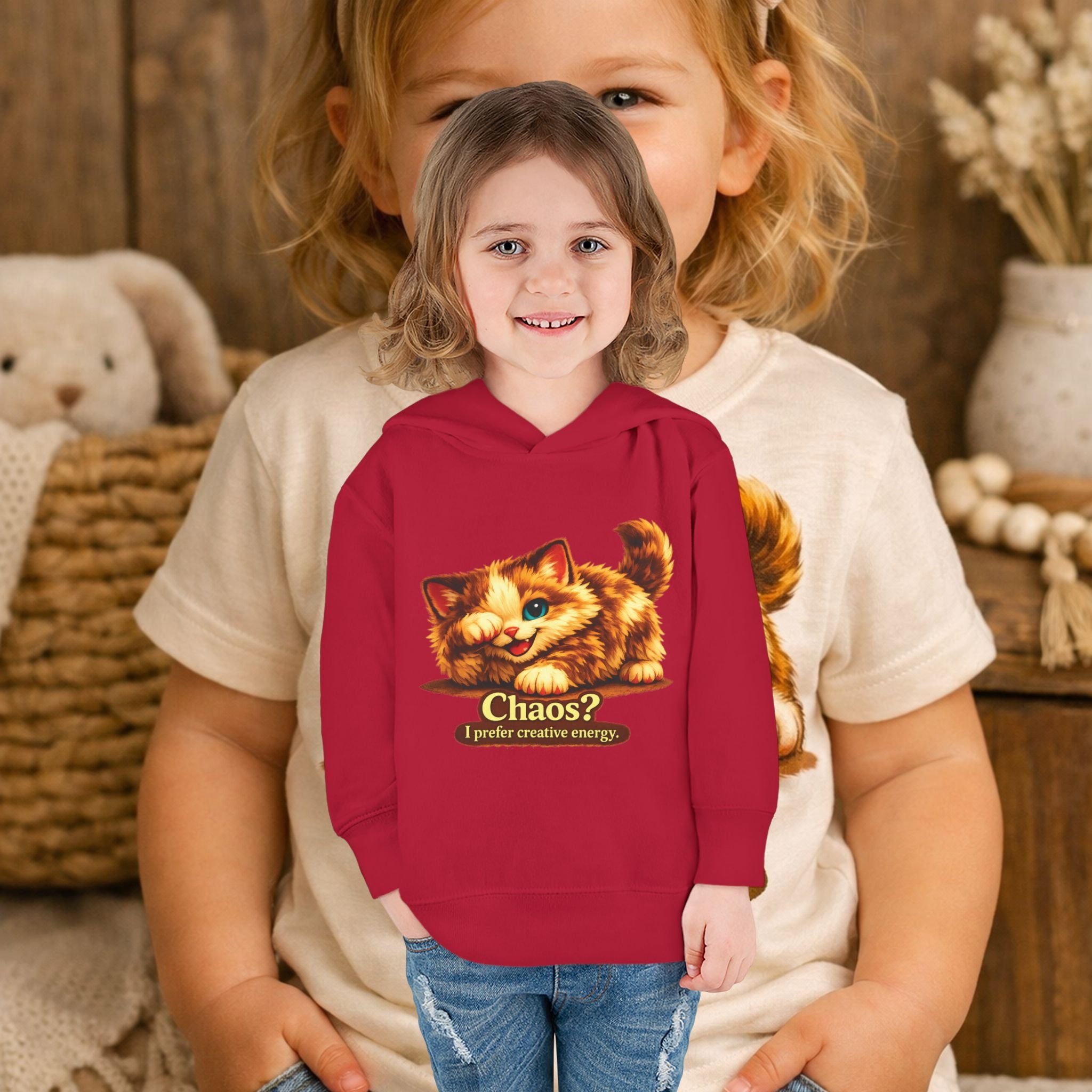 Toddler Hoodie — Cute Kitten “Chaos? I prefer creative energy” Pullover "Limited Collection"