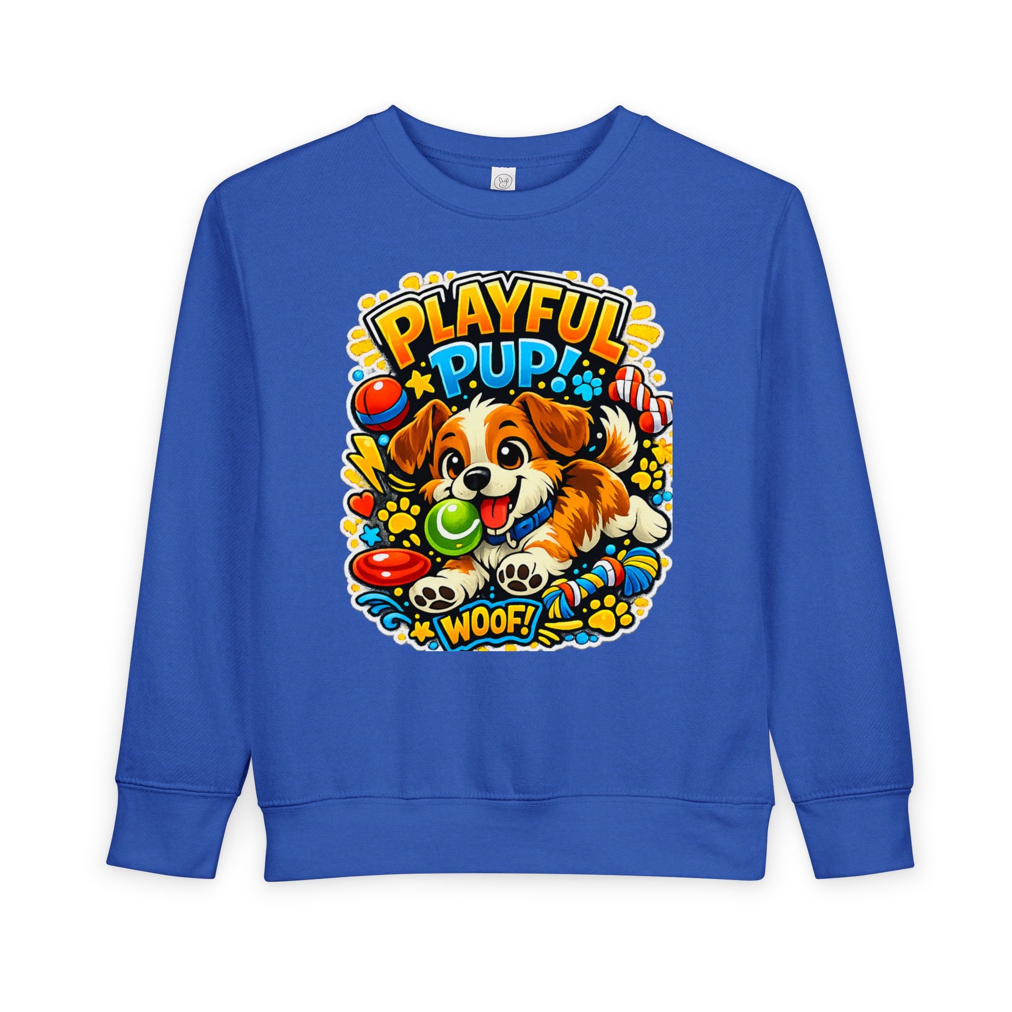 Playful Pup Toddler Sweatshirt — Cute Puppy Graphic "Playful Pup! Woof"