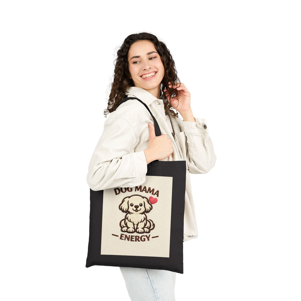 Tote Bag — Dog Mama Energy Canvas Tote (Cute Puppy, Heart)