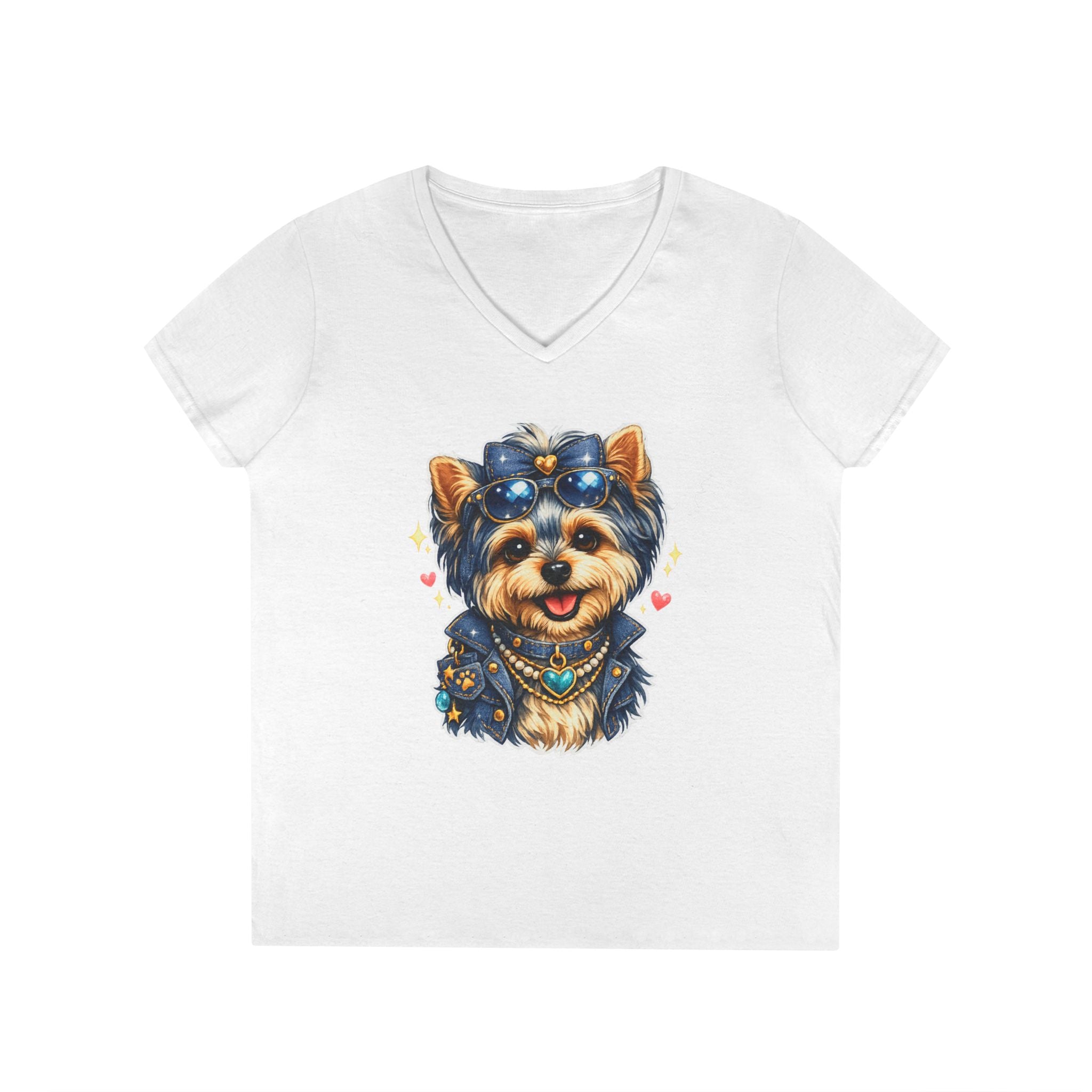 Cute Yorkshire Terrier V-Neck Tee — Adorable Dog Portrait Shirt for Women