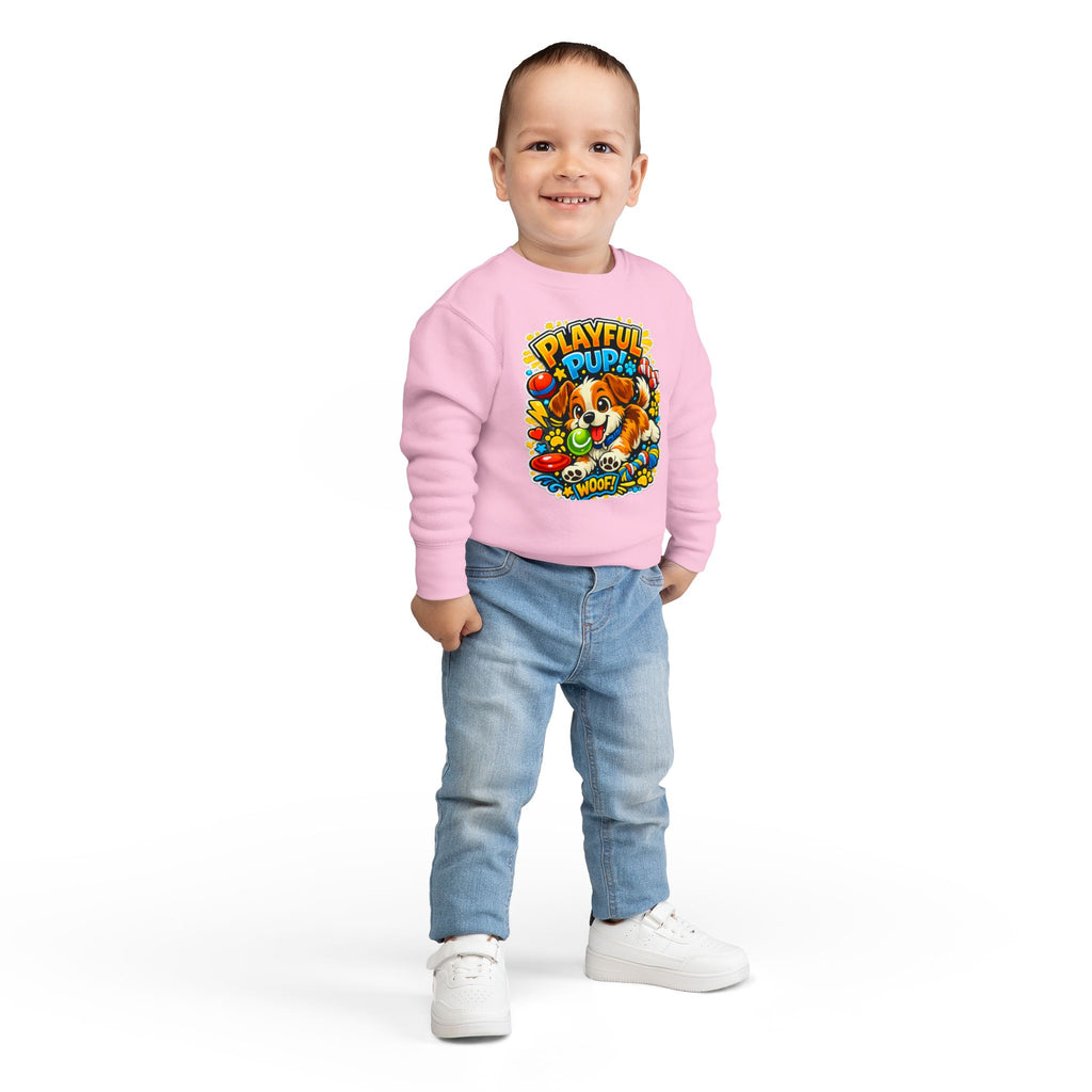 Playful Pup Toddler Sweatshirt — Cute Puppy Graphic "Playful Pup! Woof"