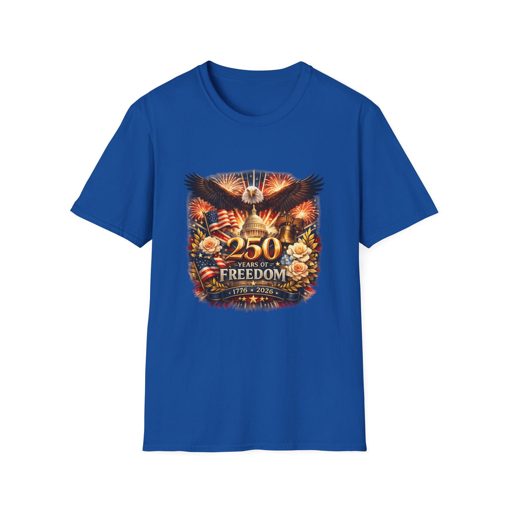 Patriotic 250 Freedom T-Shirt — Eagle, Capitol & Fireworks Graphic