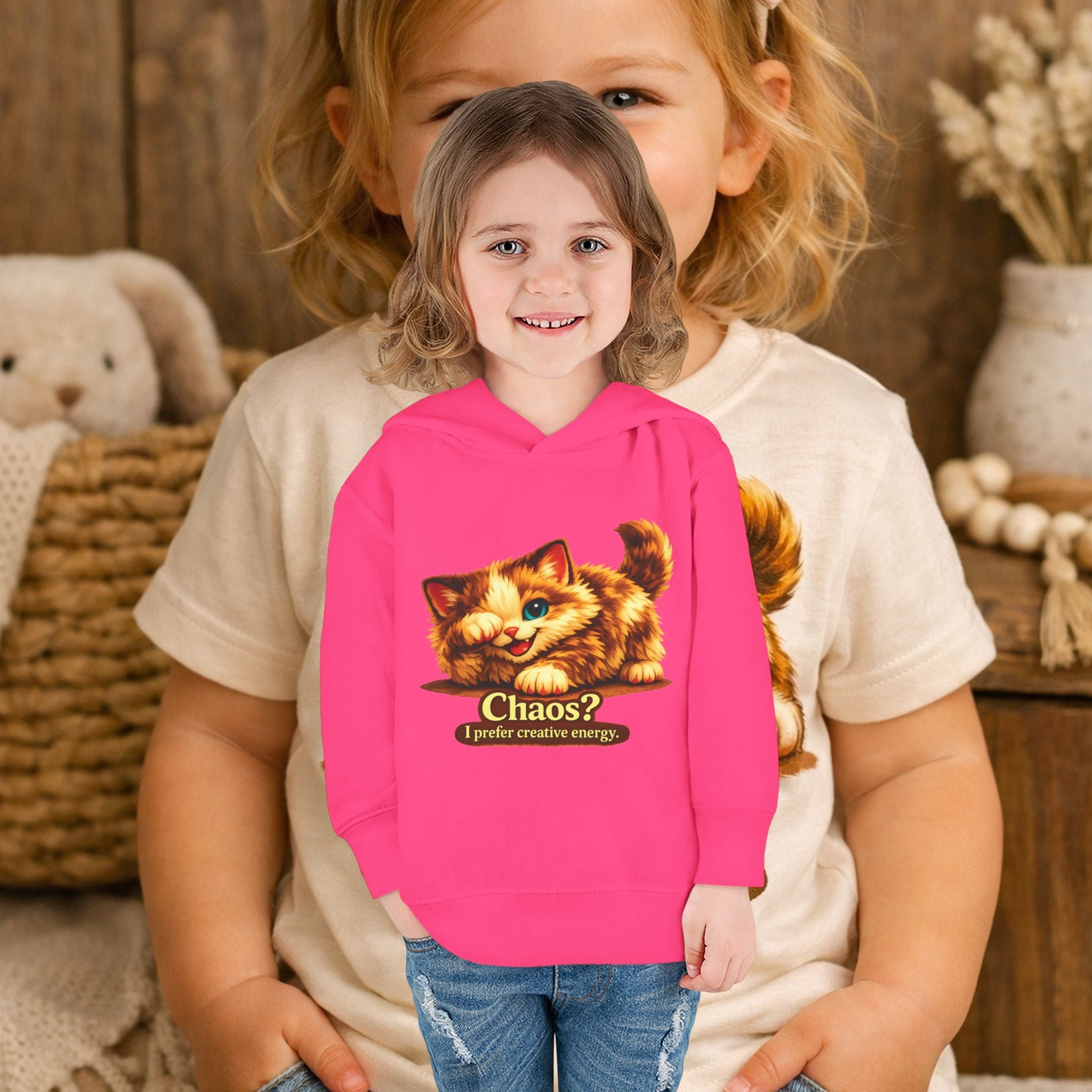 Toddler Hoodie — Cute Kitten “Chaos? I prefer creative energy” Pullover "Limited Collection"