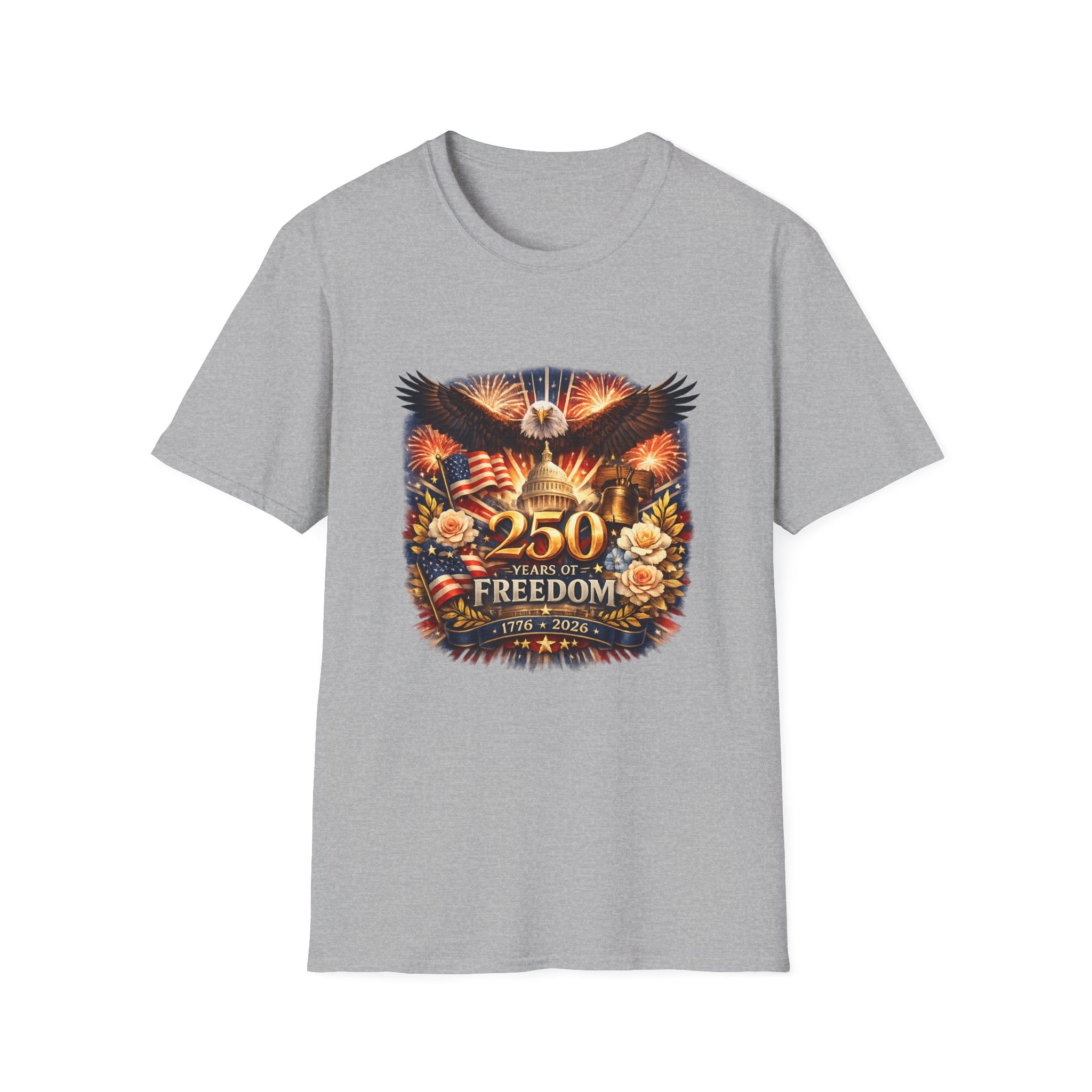 Patriotic 250 Freedom T-Shirt — Eagle, Capitol & Fireworks Graphic
