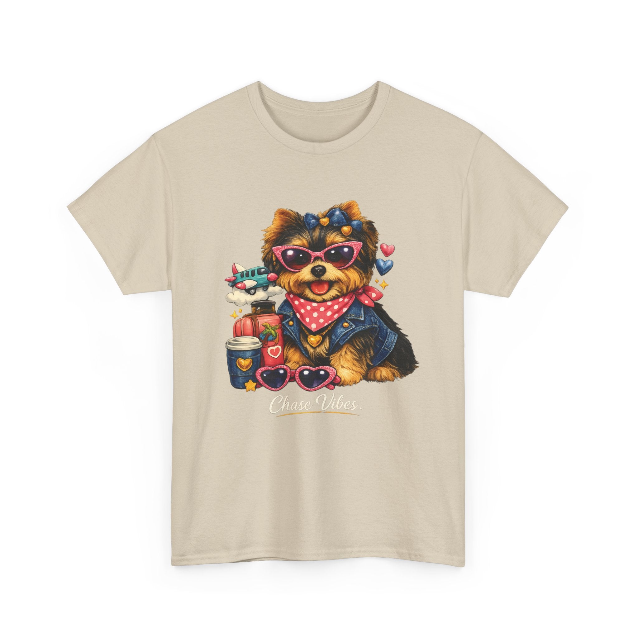 Cute Yorkie Puppy Graphic Tee – Dog Lover T‑Shirt with Bandana & Coffee Art