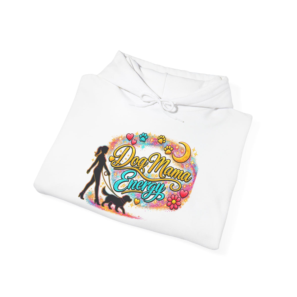 Dog Mama Crew Hoodie – Colorful Retro Paw Print Design