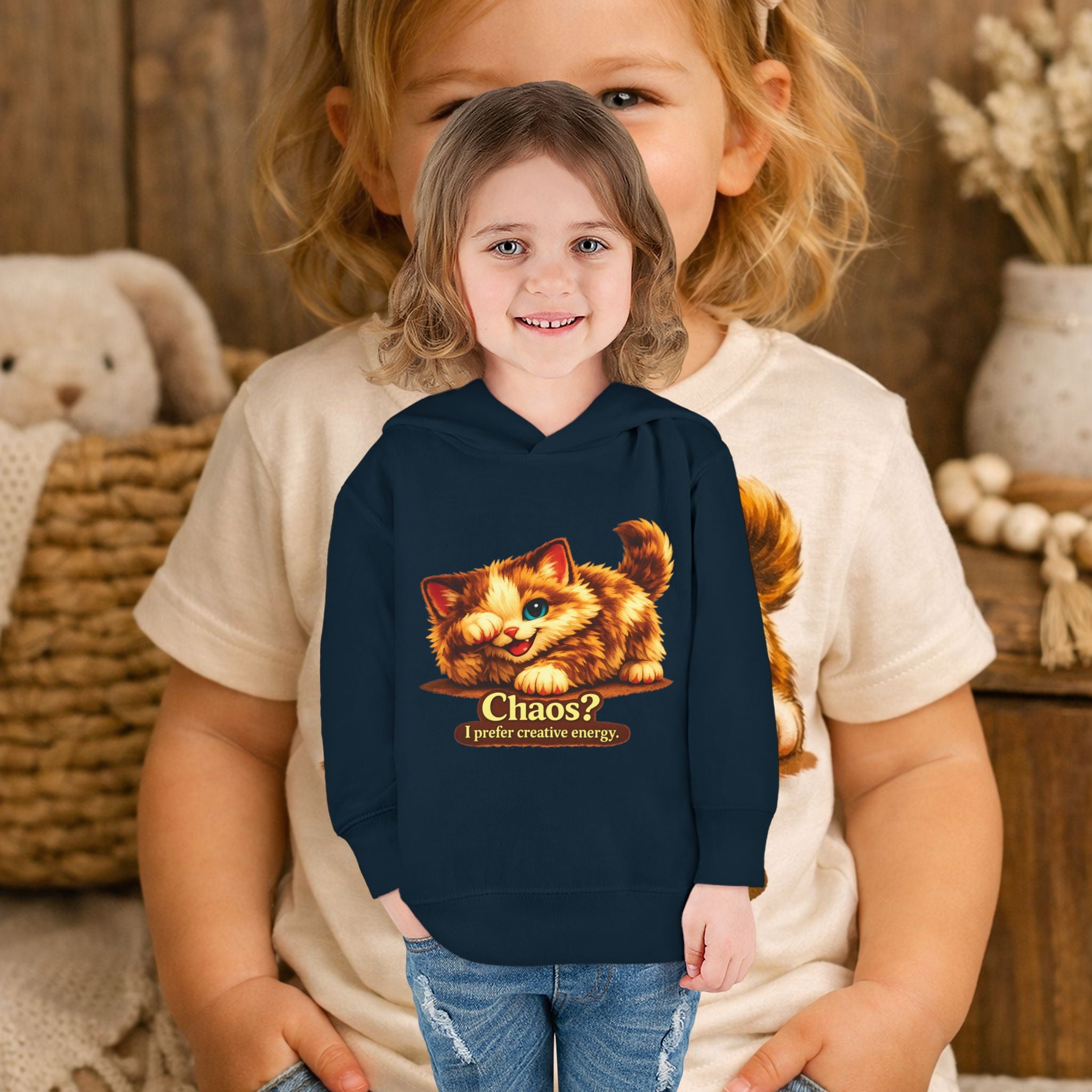 Toddler Hoodie — Cute Kitten “Chaos? I prefer creative energy” Pullover "Limited Collection"