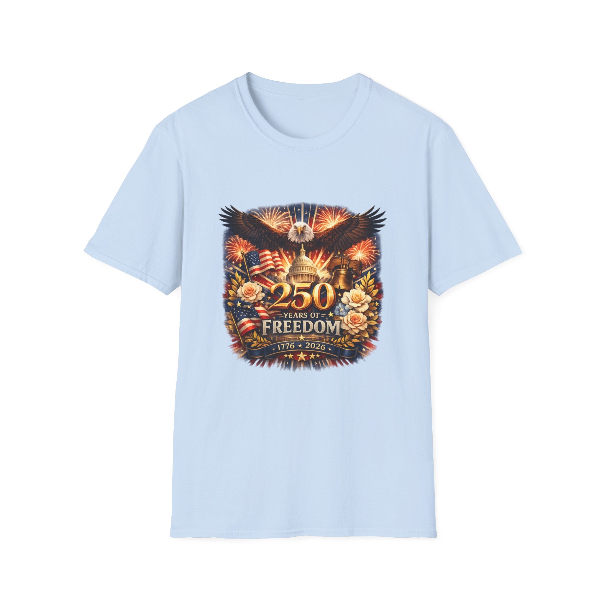 Patriotic 250 Freedom T-Shirt — Eagle, Capitol & Fireworks Graphic