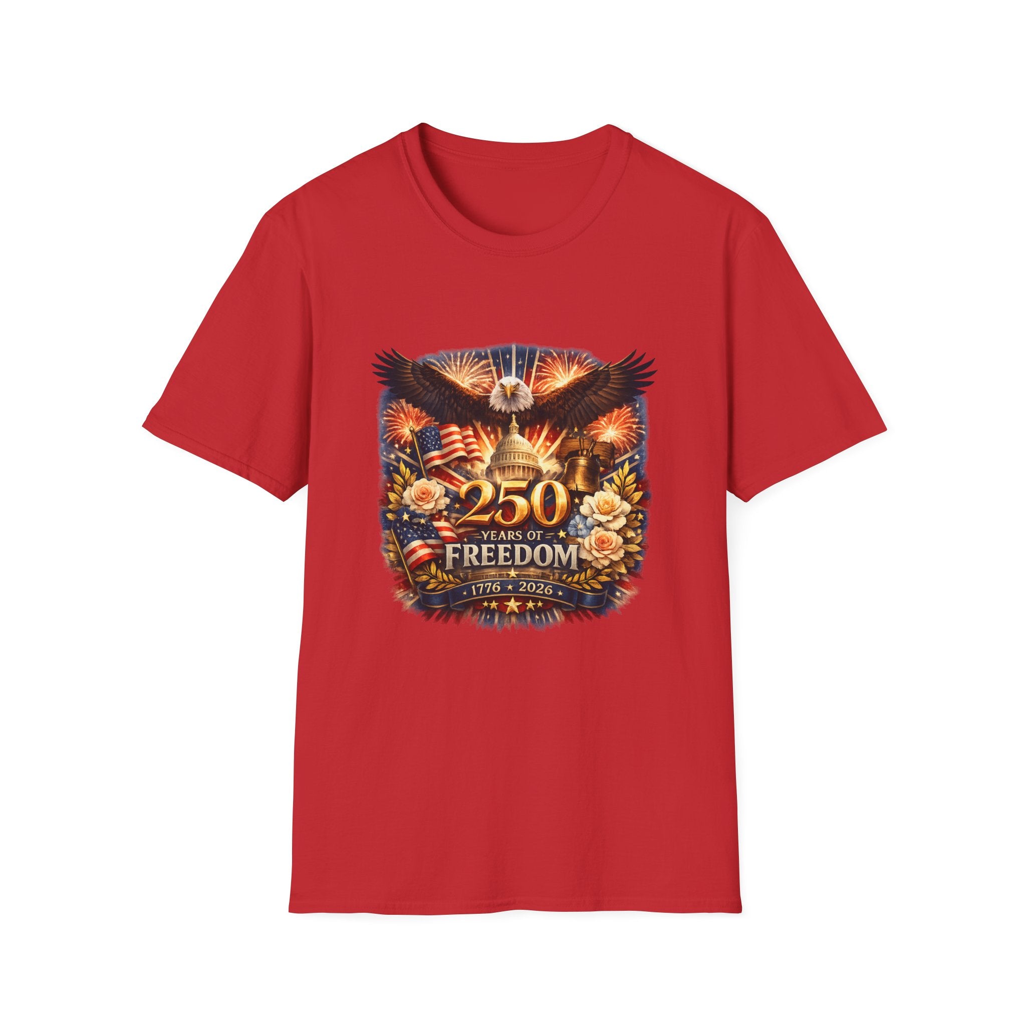 Patriotic 250 Freedom T-Shirt — Eagle, Capitol & Fireworks Graphic