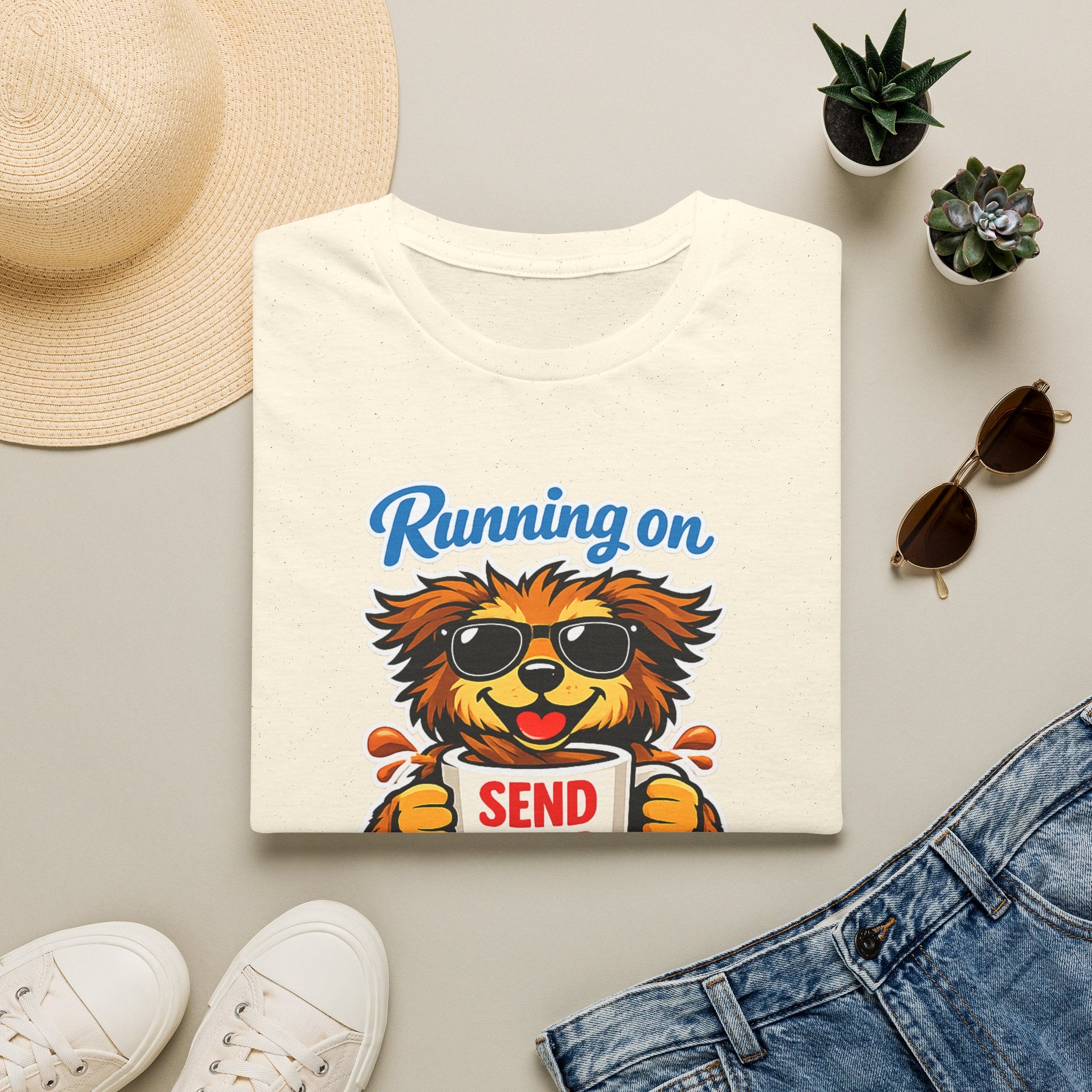 Running On Caffeine & Chaos T-Shirt — Funny 'Send Help' Dog Coffee Tee