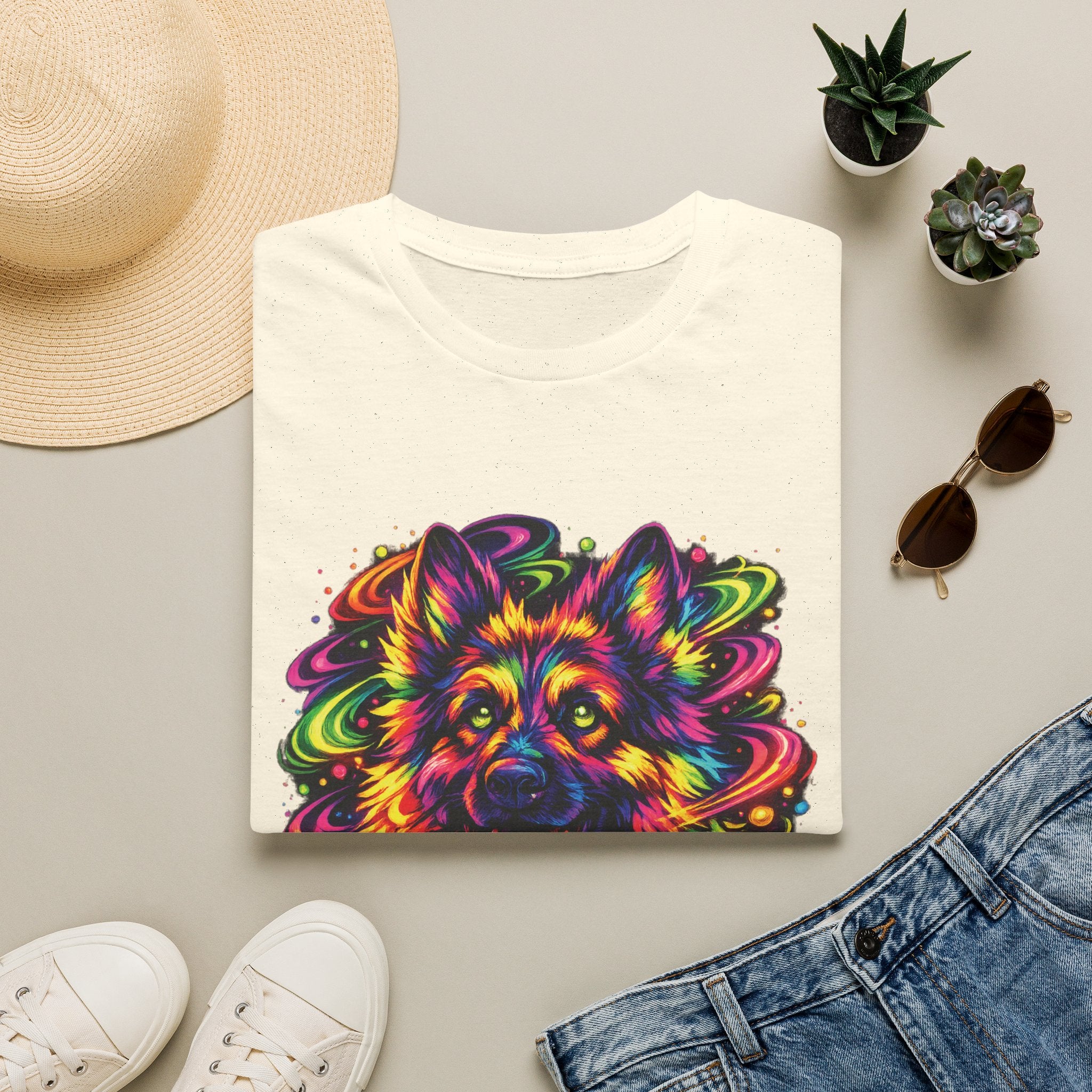 Colorful Psychedelic Dog T-Shirt — Neon German Shepherd Art Tee