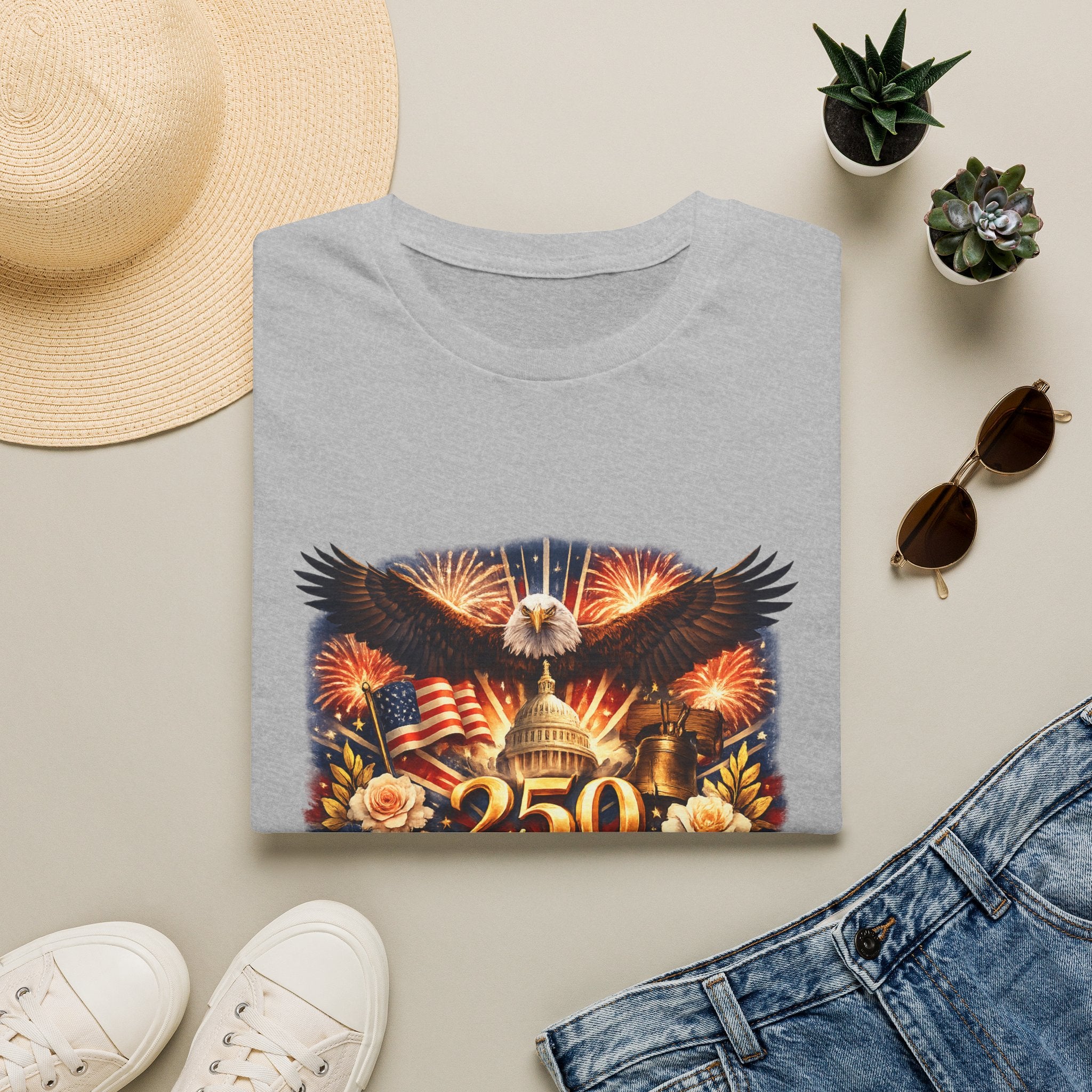 Patriotic 250 Freedom T-Shirt — Eagle, Capitol & Fireworks Graphic