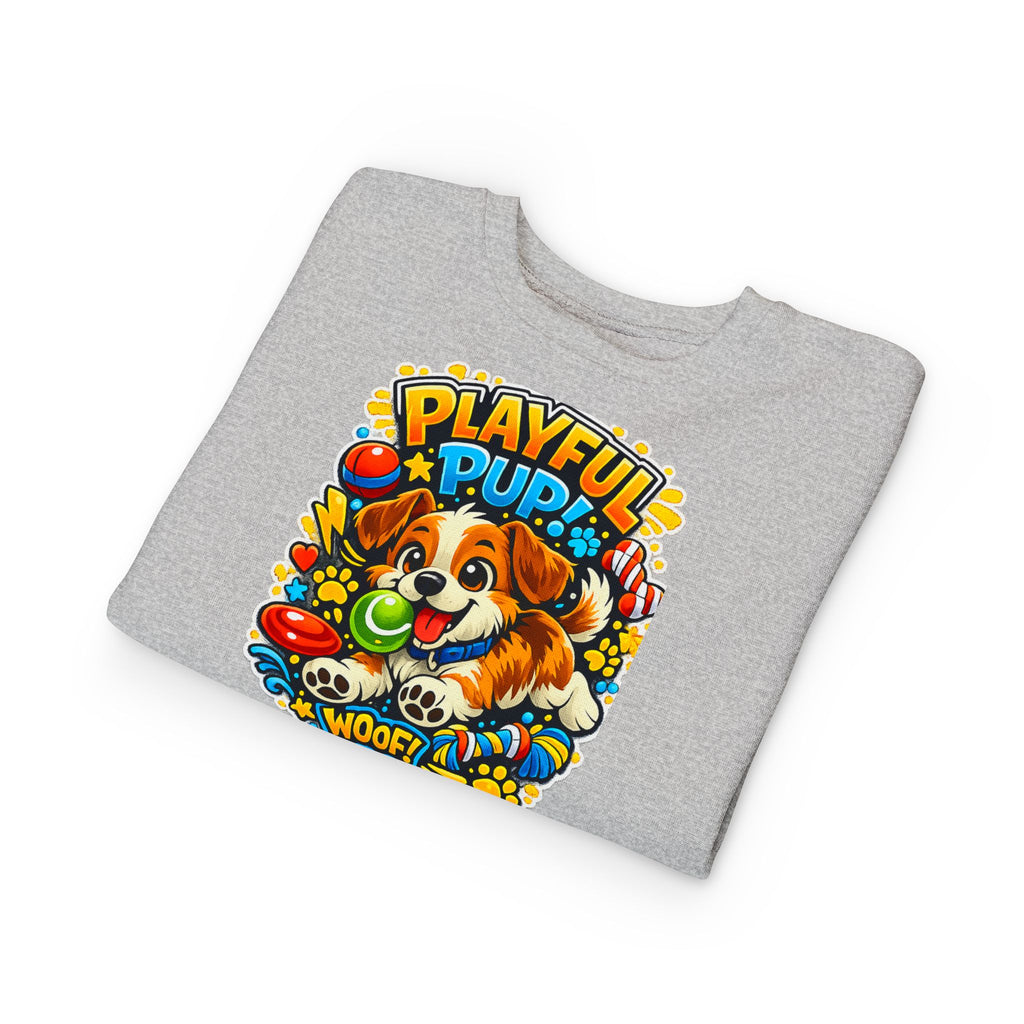 Playful Pup Toddler Sweatshirt — Cute Puppy Graphic "Playful Pup! Woof"