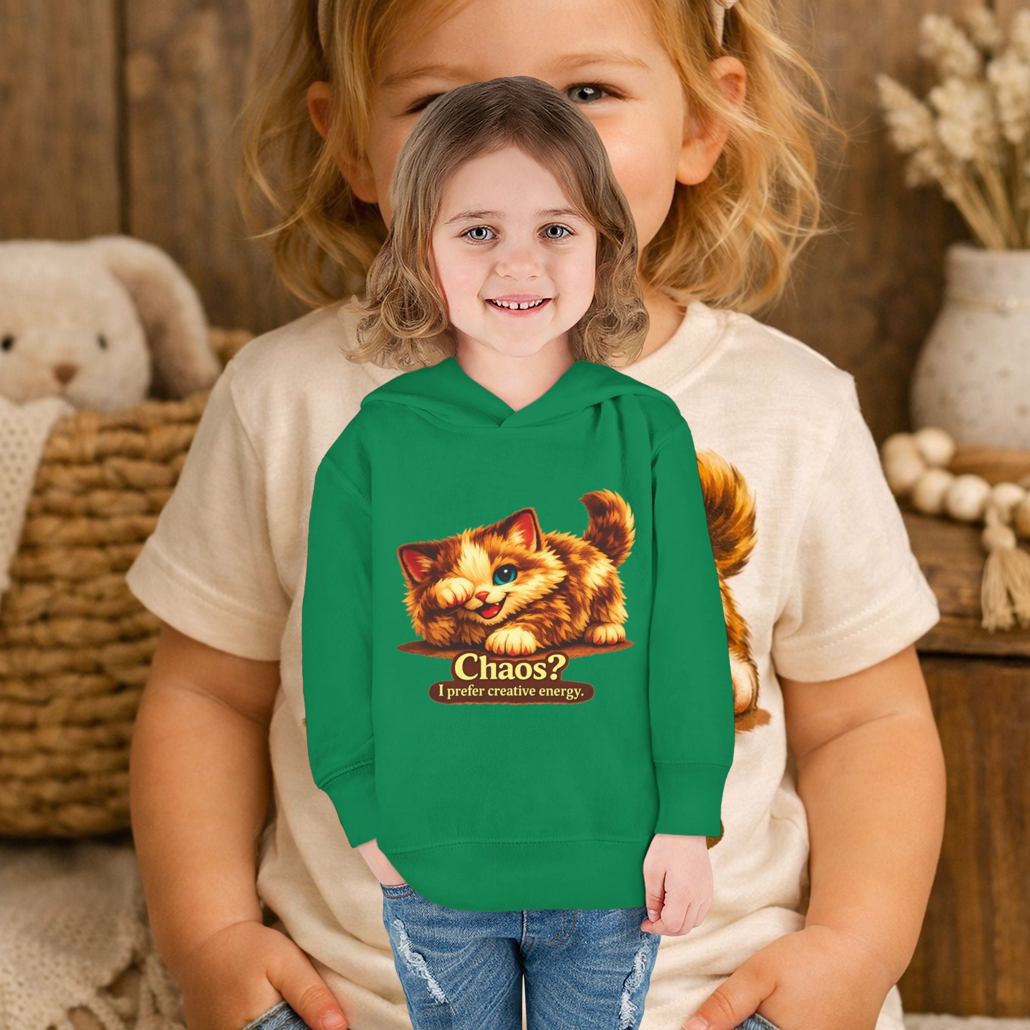 Toddler Hoodie — Cute Kitten “Chaos? I prefer creative energy” Pullover "Limited Collection"