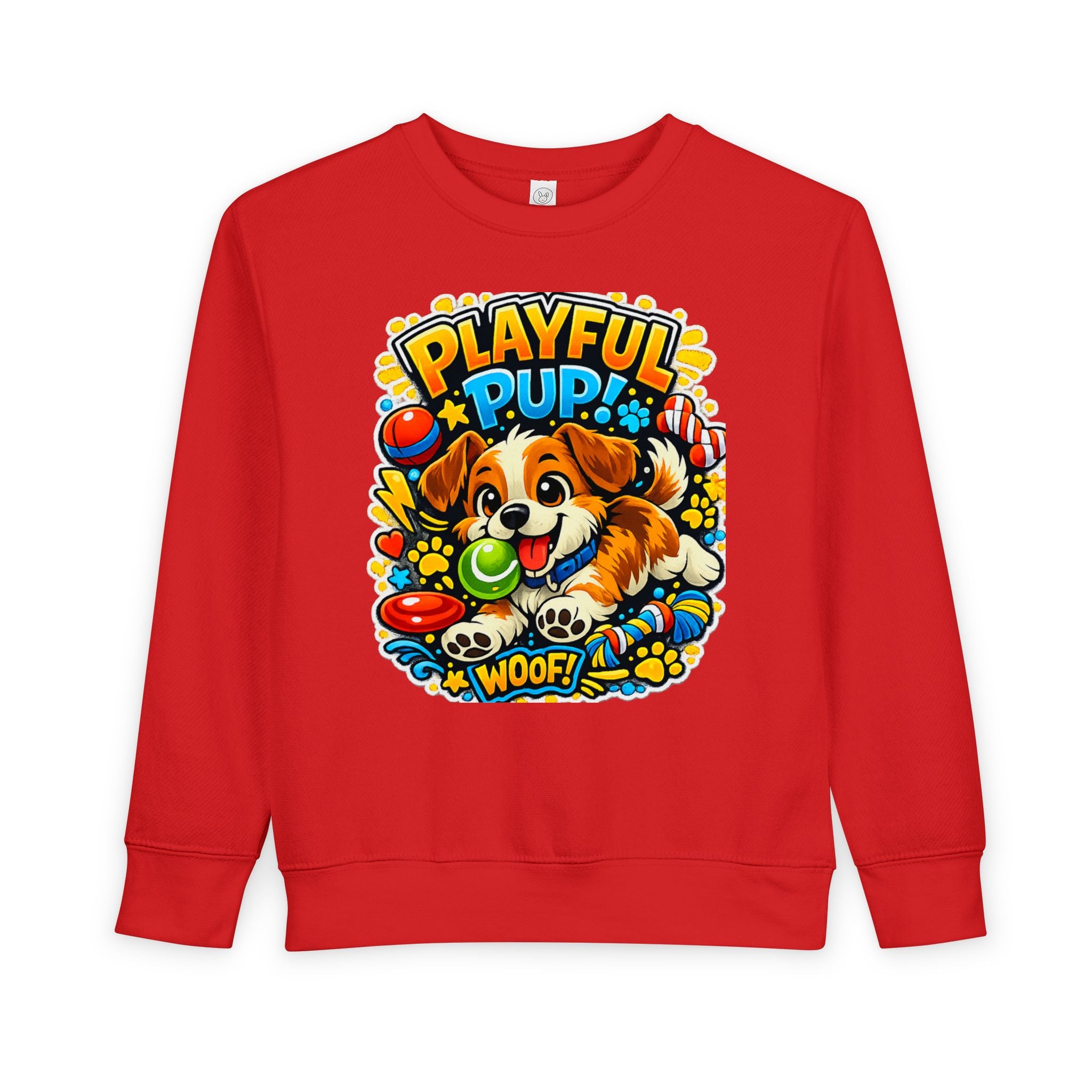 Playful Pup Toddler Sweatshirt — Cute Puppy Graphic "Playful Pup! Woof"