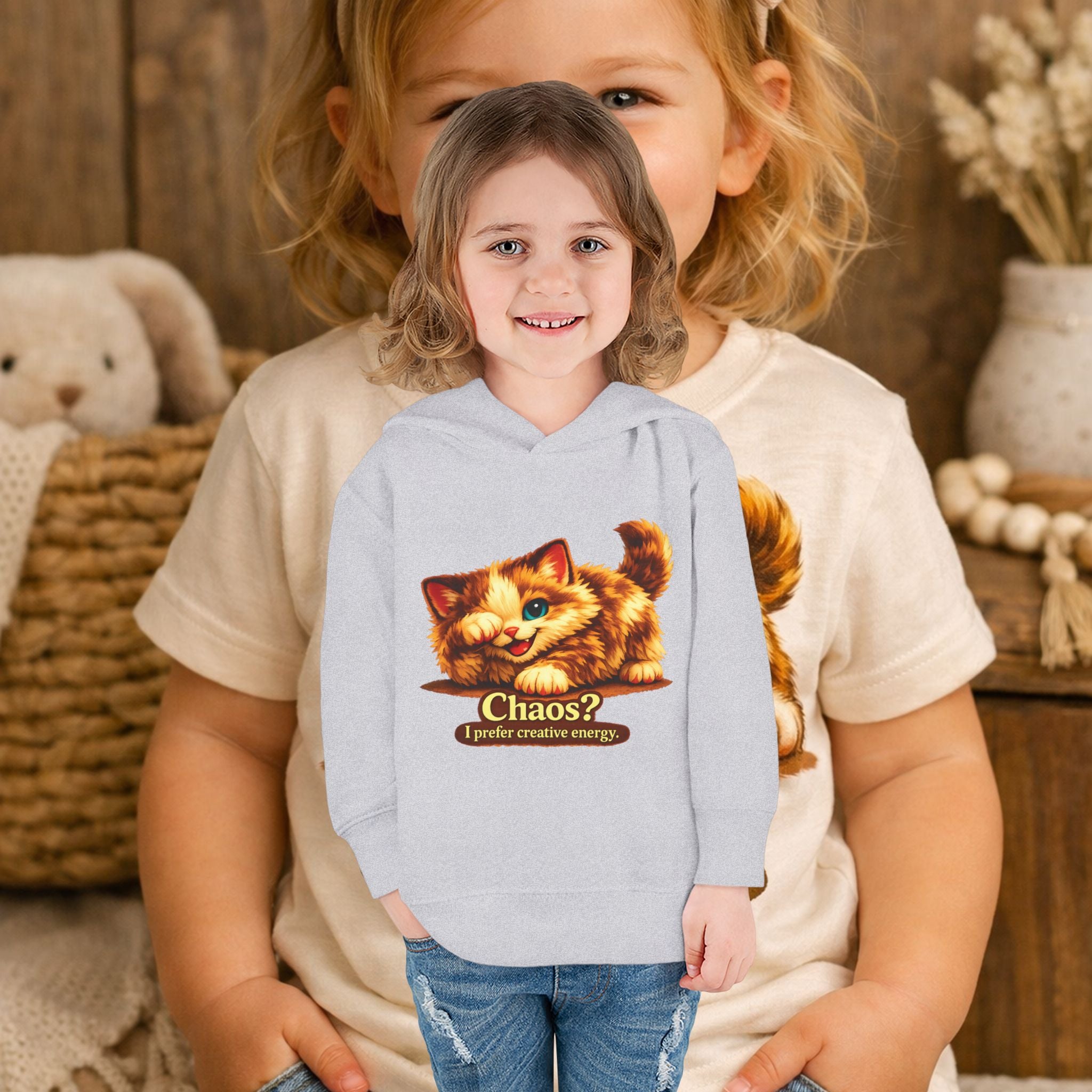 Toddler Hoodie — Cute Kitten “Chaos? I prefer creative energy” Pullover "Limited Collection"