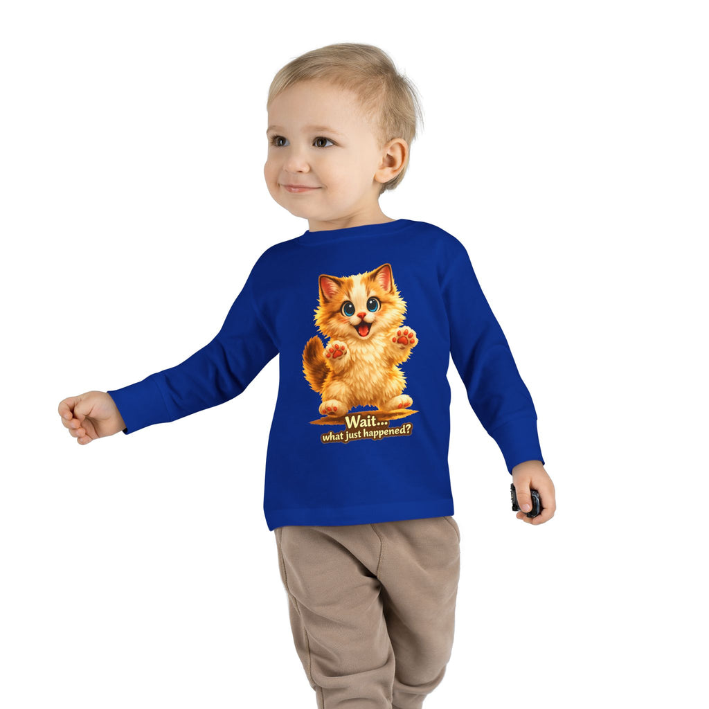 Toddler Long Sleeve Tee — Cute Orange Kitten "Wait...what just happened? Limited Collection – Only Available for a Short Time!