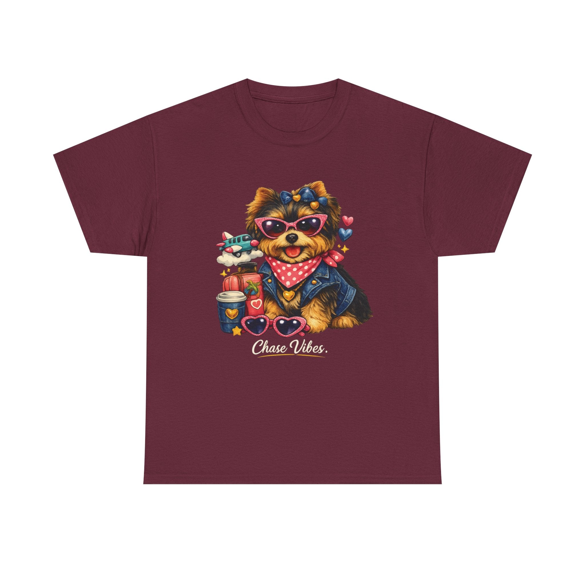 Cute Yorkie Puppy Graphic Tee – Dog Lover T‑Shirt with Bandana & Coffee Art