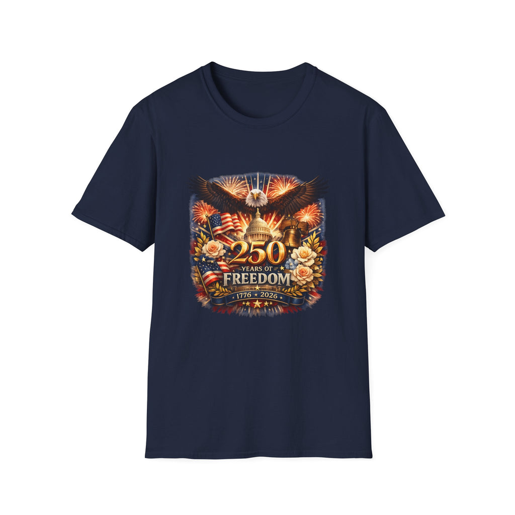 Patriotic 250 Freedom T-Shirt — Eagle, Capitol & Fireworks Graphic