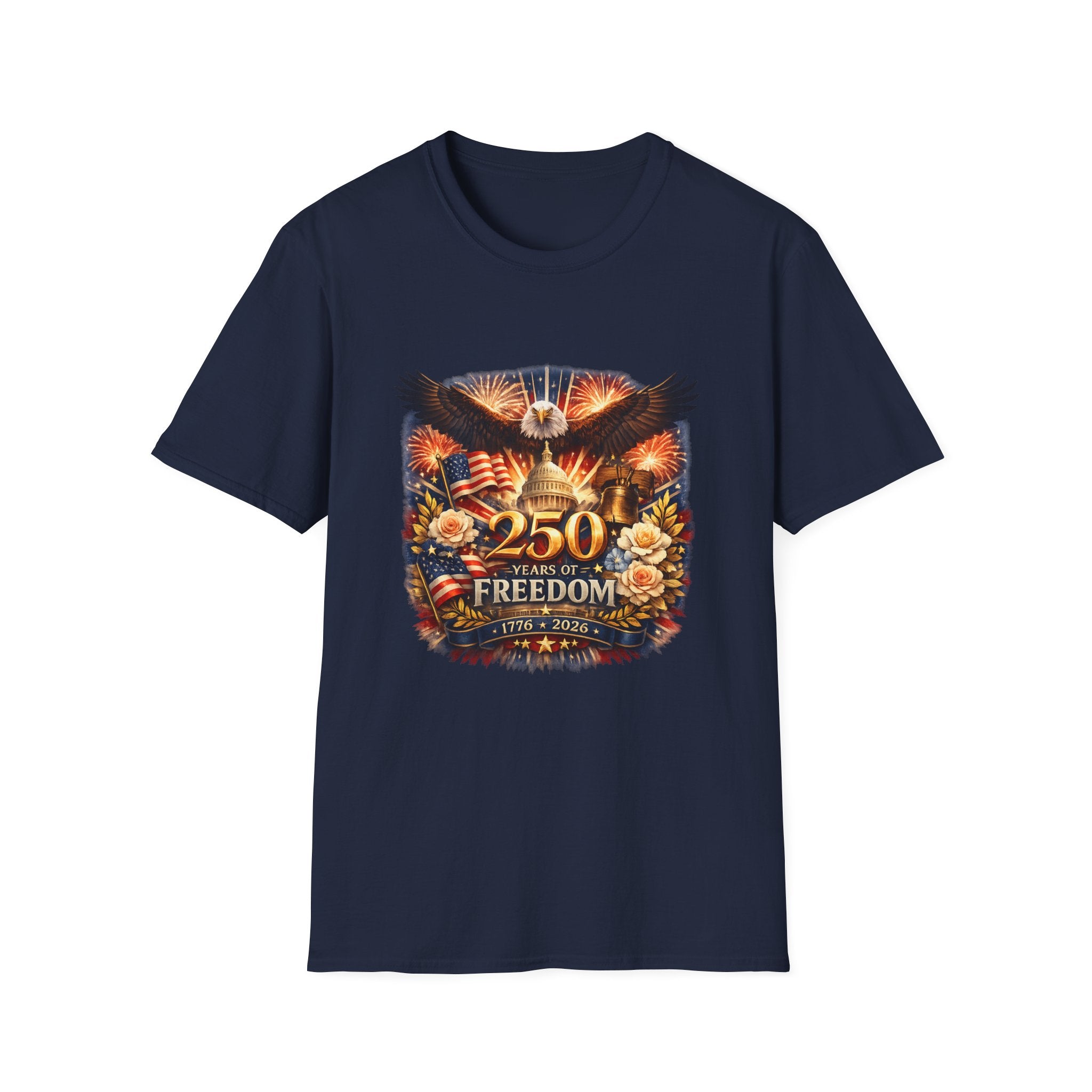 Patriotic 250 Freedom T-Shirt — Eagle, Capitol & Fireworks Graphic