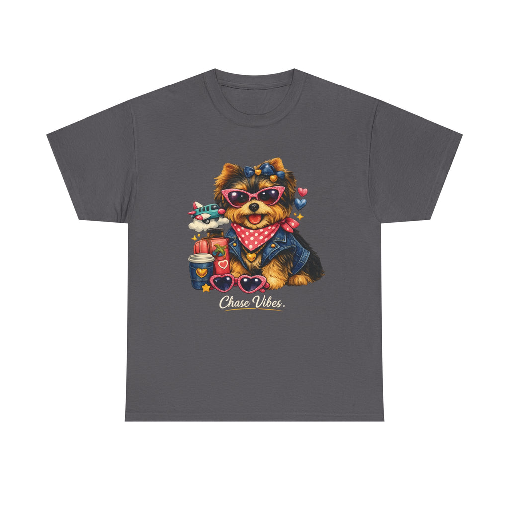 Cute Yorkie Puppy Graphic Tee – Dog Lover T‑Shirt with Bandana & Coffee Art